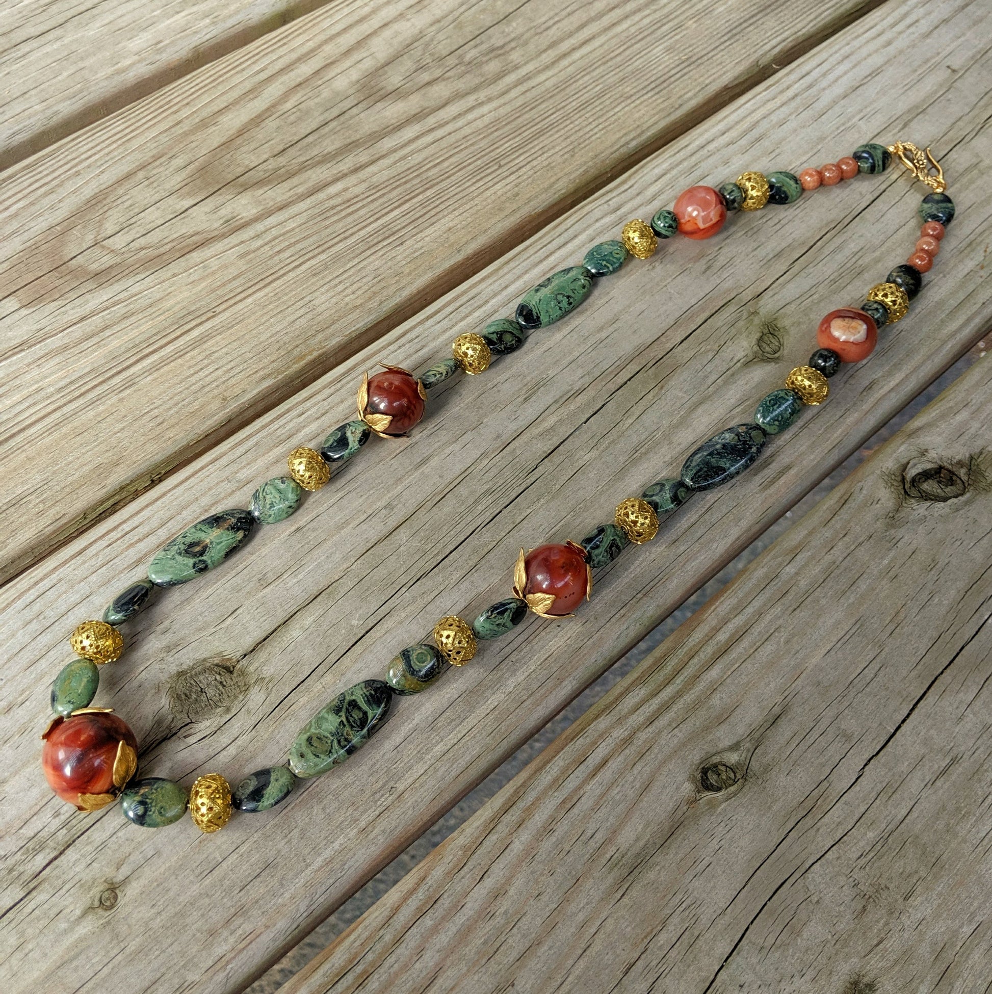 Art Nouveau Kambaba Jasper Upcycled Agate Necklace Earring Jewelry Set