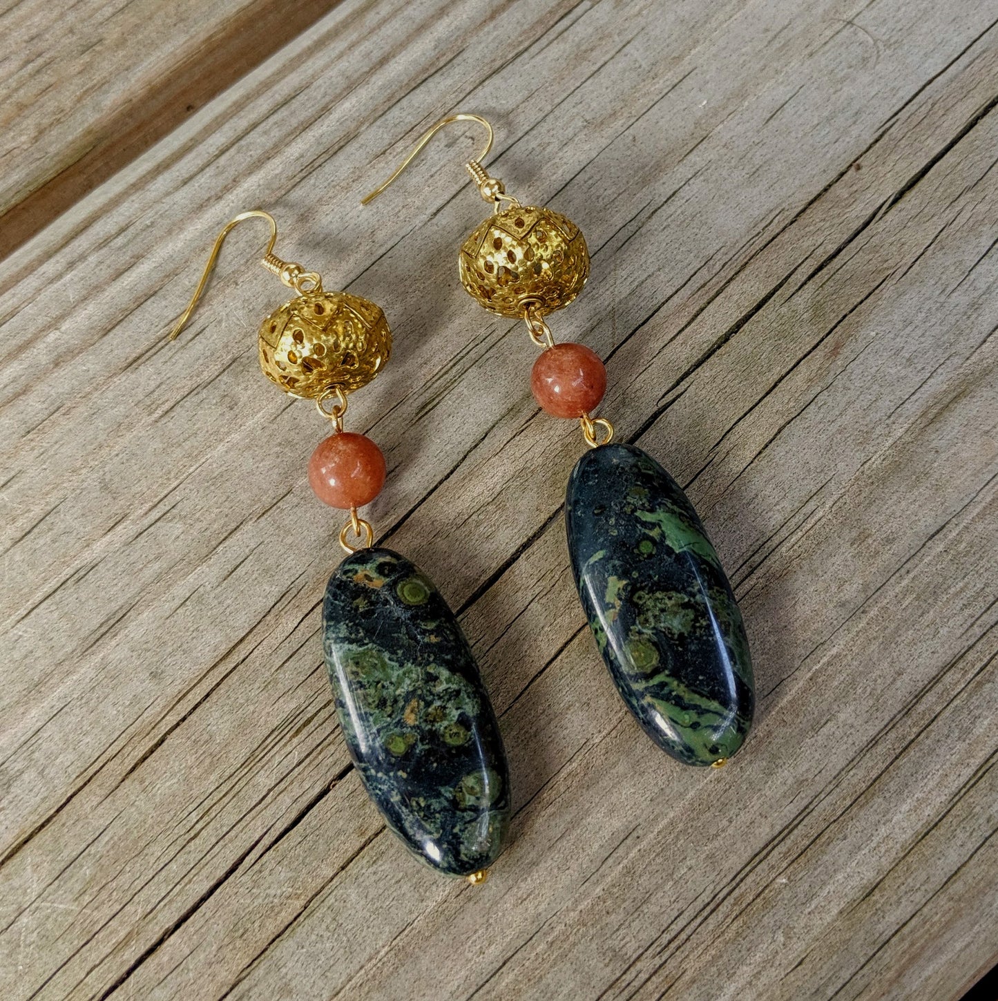 Art Nouveau Kambaba Jasper Upcycled Agate Necklace Earring Jewelry Set