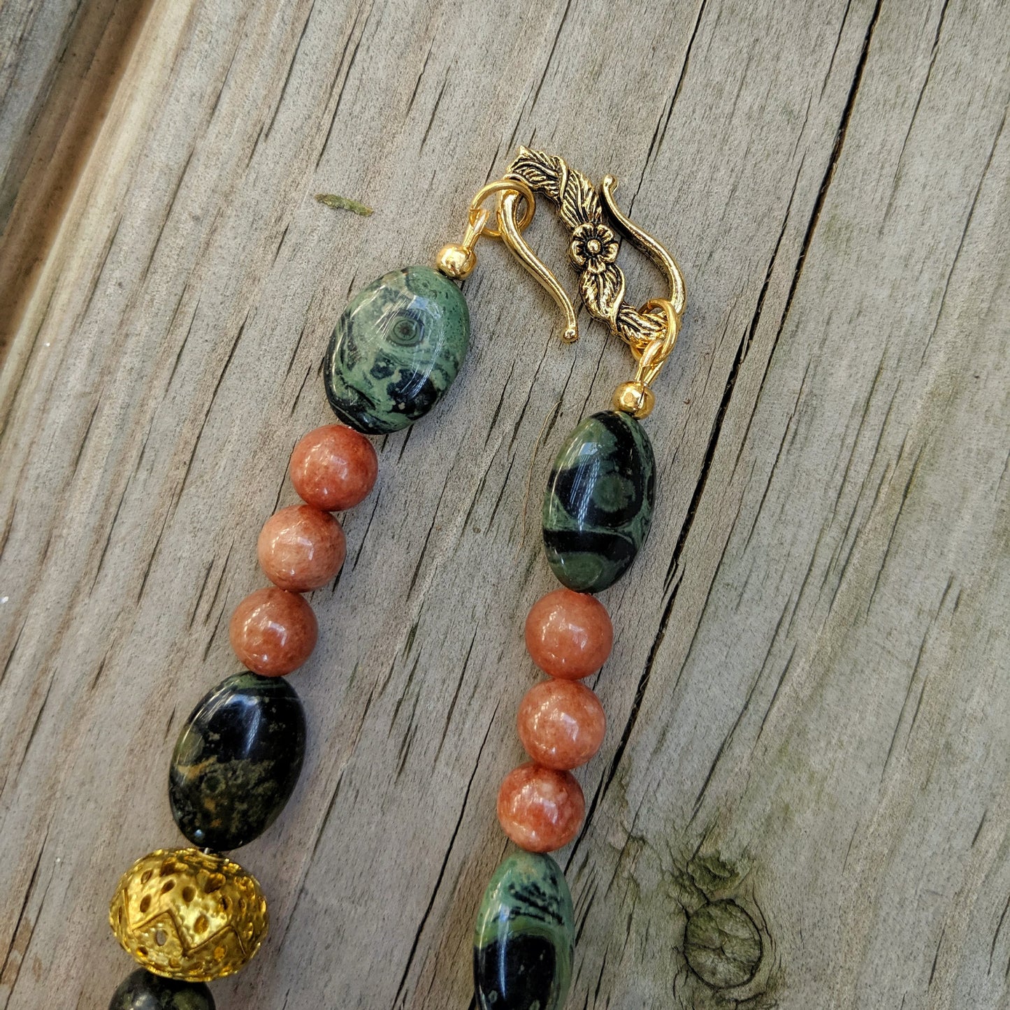 Art Nouveau Kambaba Jasper Upcycled Agate Necklace Earring Jewelry Set