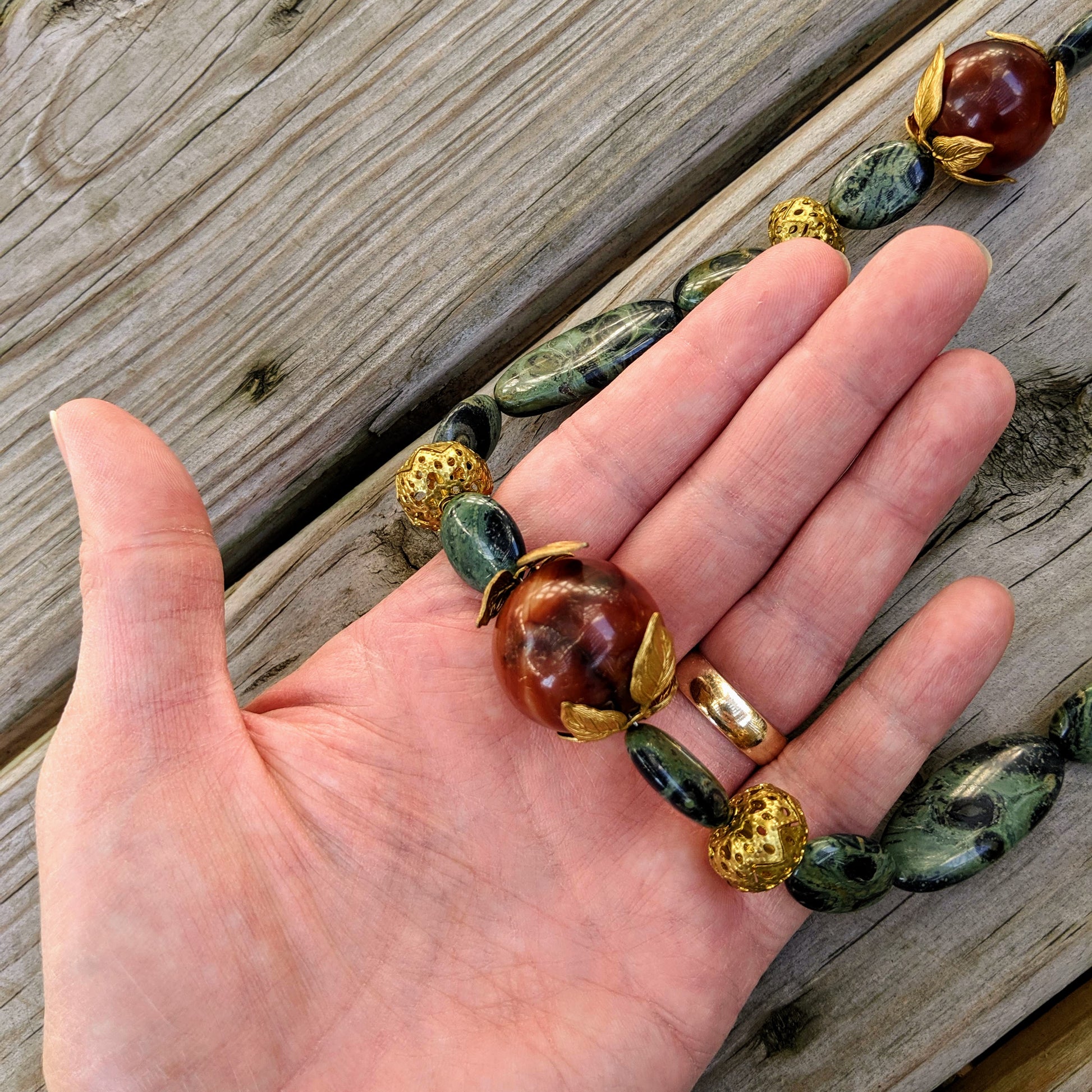 Art Nouveau Kambaba Jasper Upcycled Agate Necklace Earring Jewelry Set