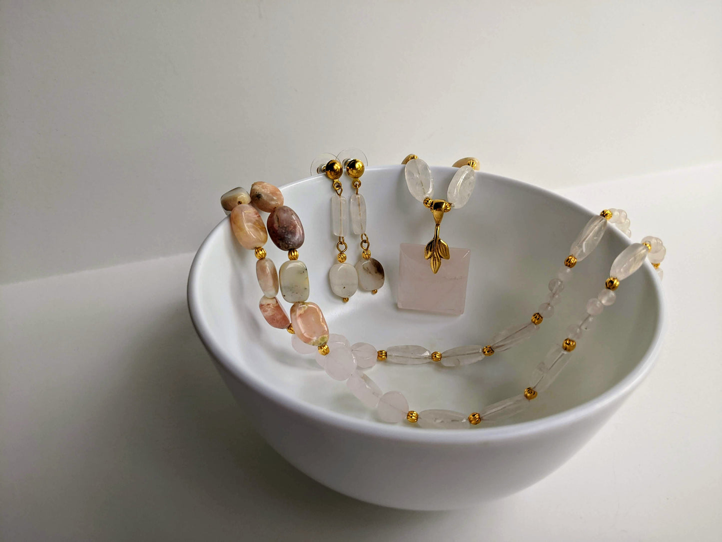 Pink Perfection Necklace Set: Rose Quartz & Natural Pink Opals