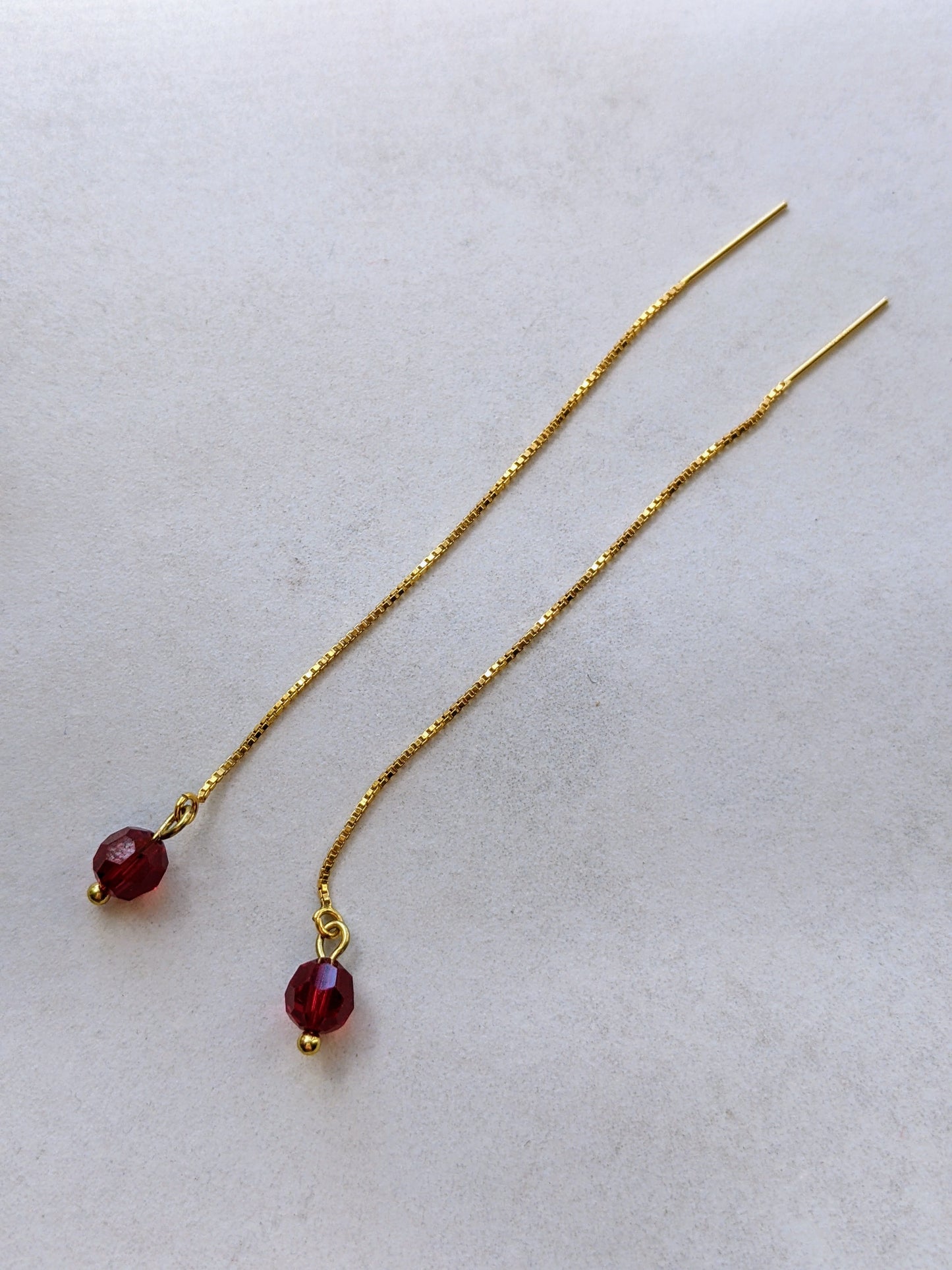 Red Austrian Crystal Threader Earrings - 14K Gold Filled Threads