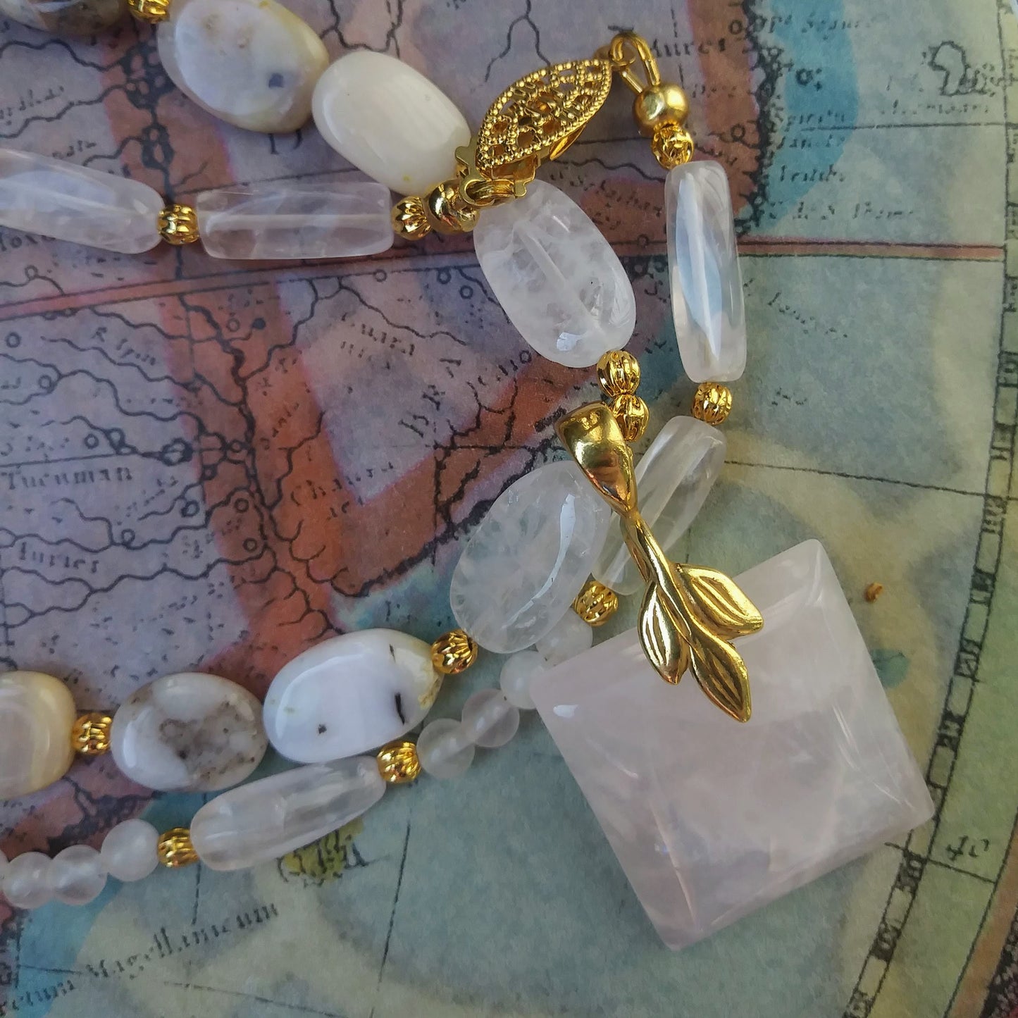 Rose Quartz Pink Opal Beaded Necklace Set