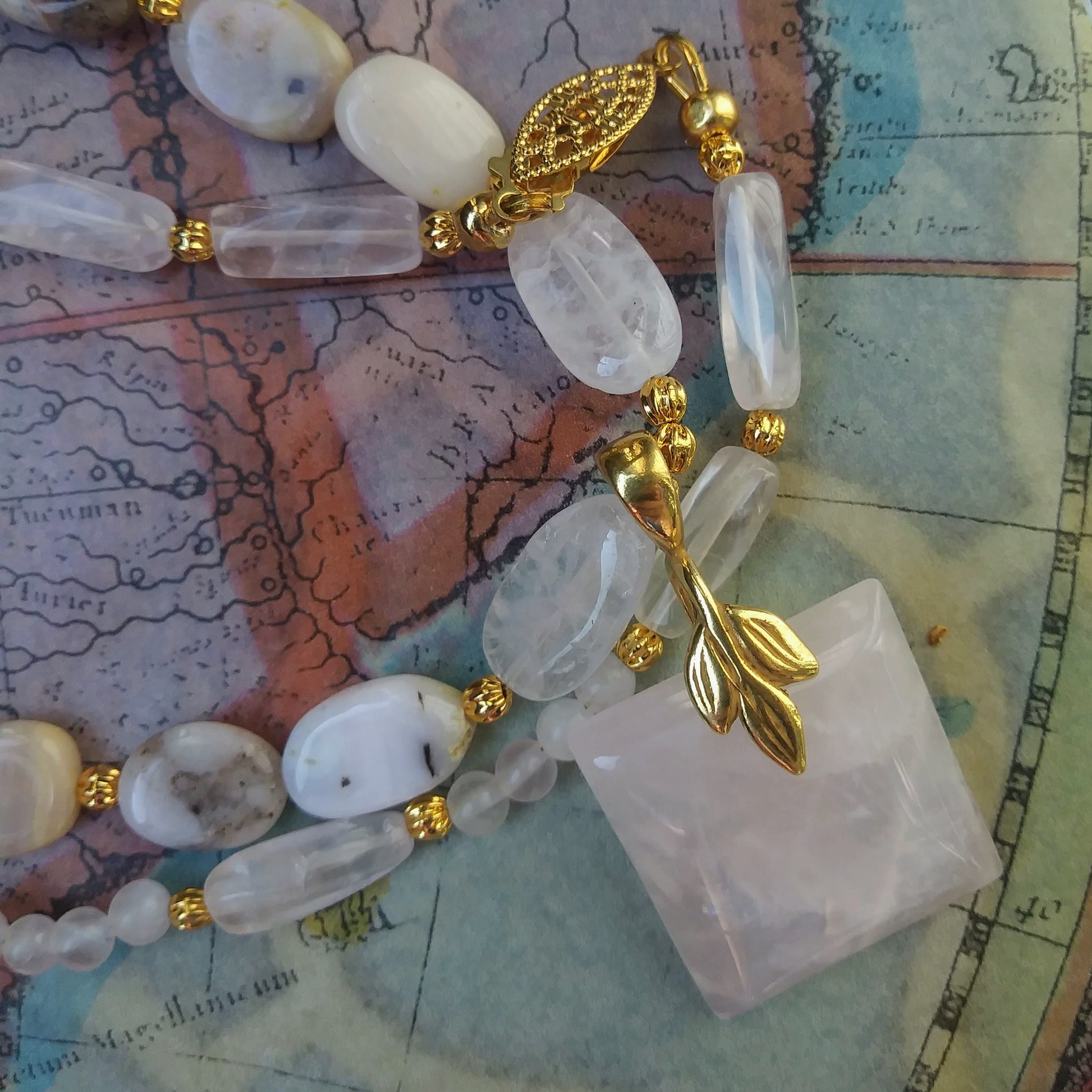 Rose Quartz Pink Opal Beaded Necklace Set