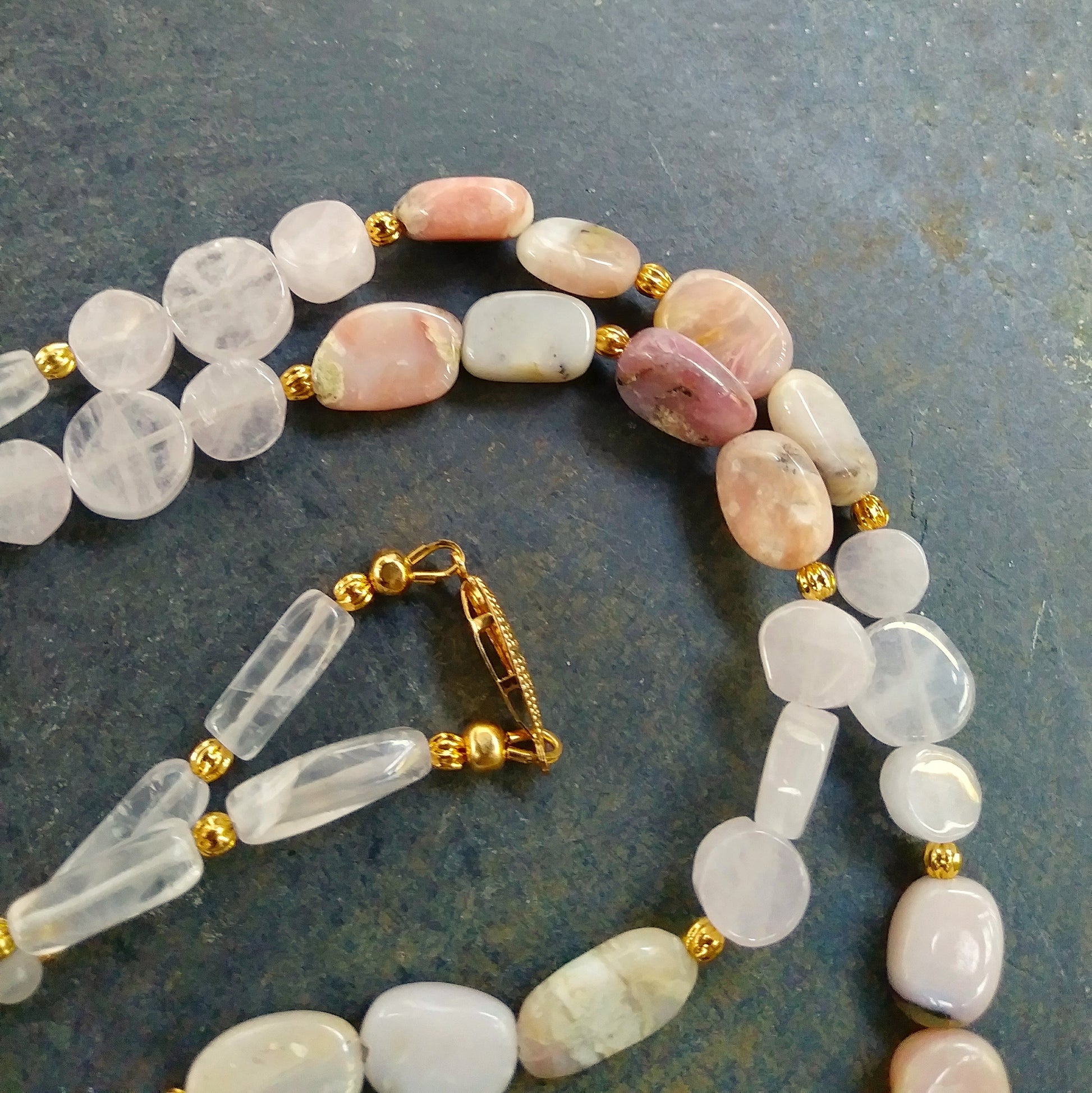 Rose Quartz Pink Opal Beaded Necklace Set