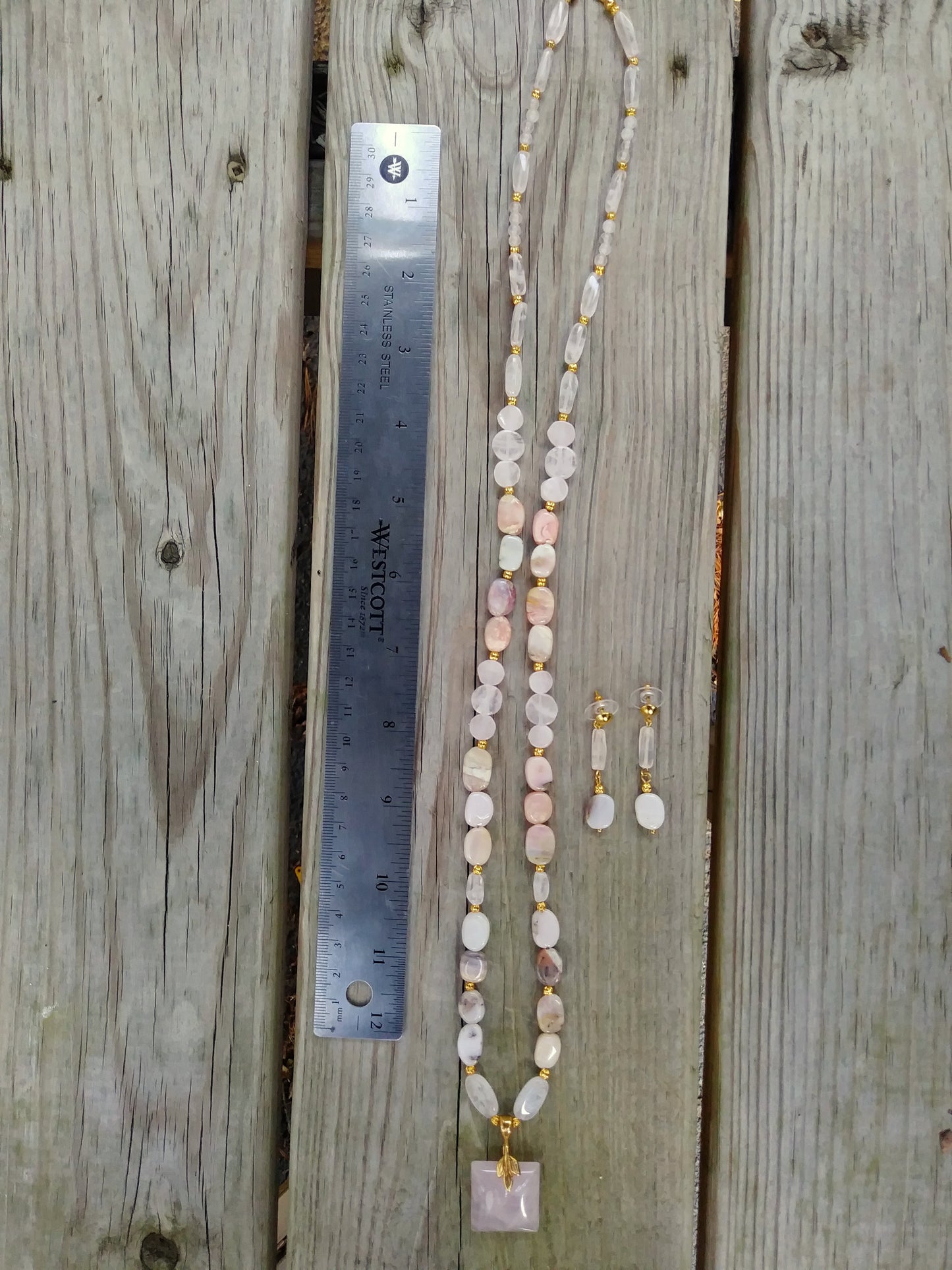 Rose Quartz Pink Opal Beaded Necklace Set