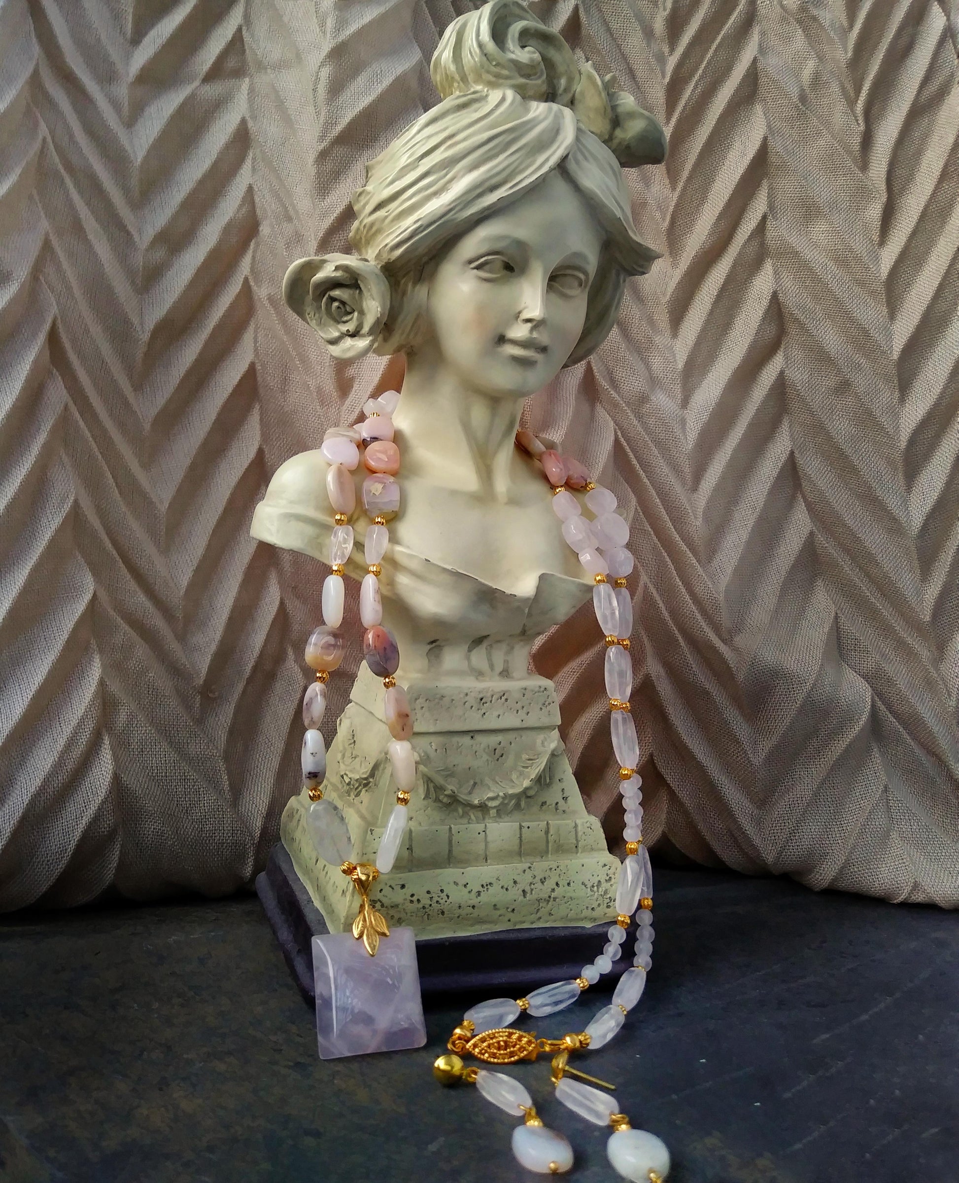 Rose Quartz Pink Opal Beaded Necklace Set