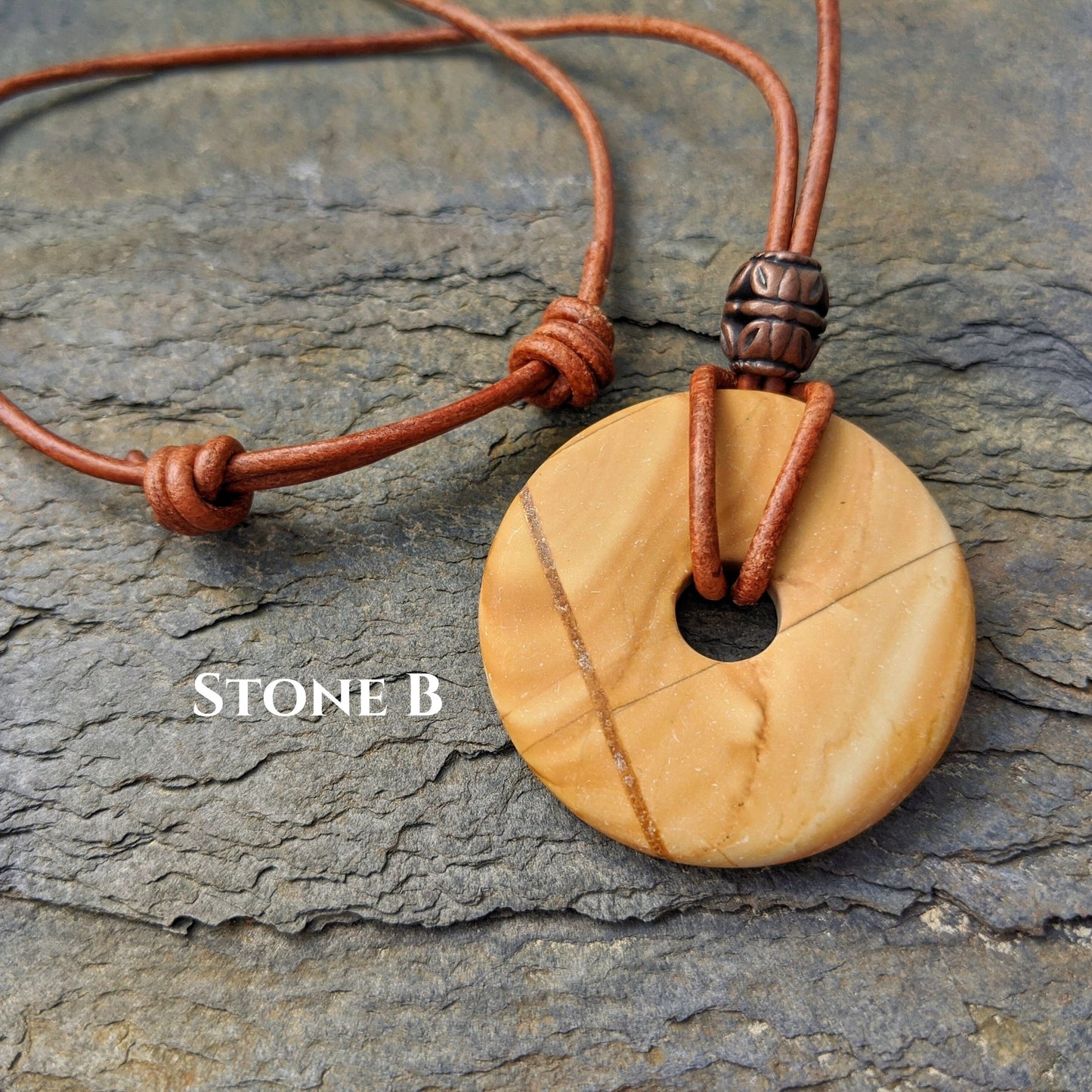 40mm Desert Jasper Stone Donut on sliding knot leather cord
