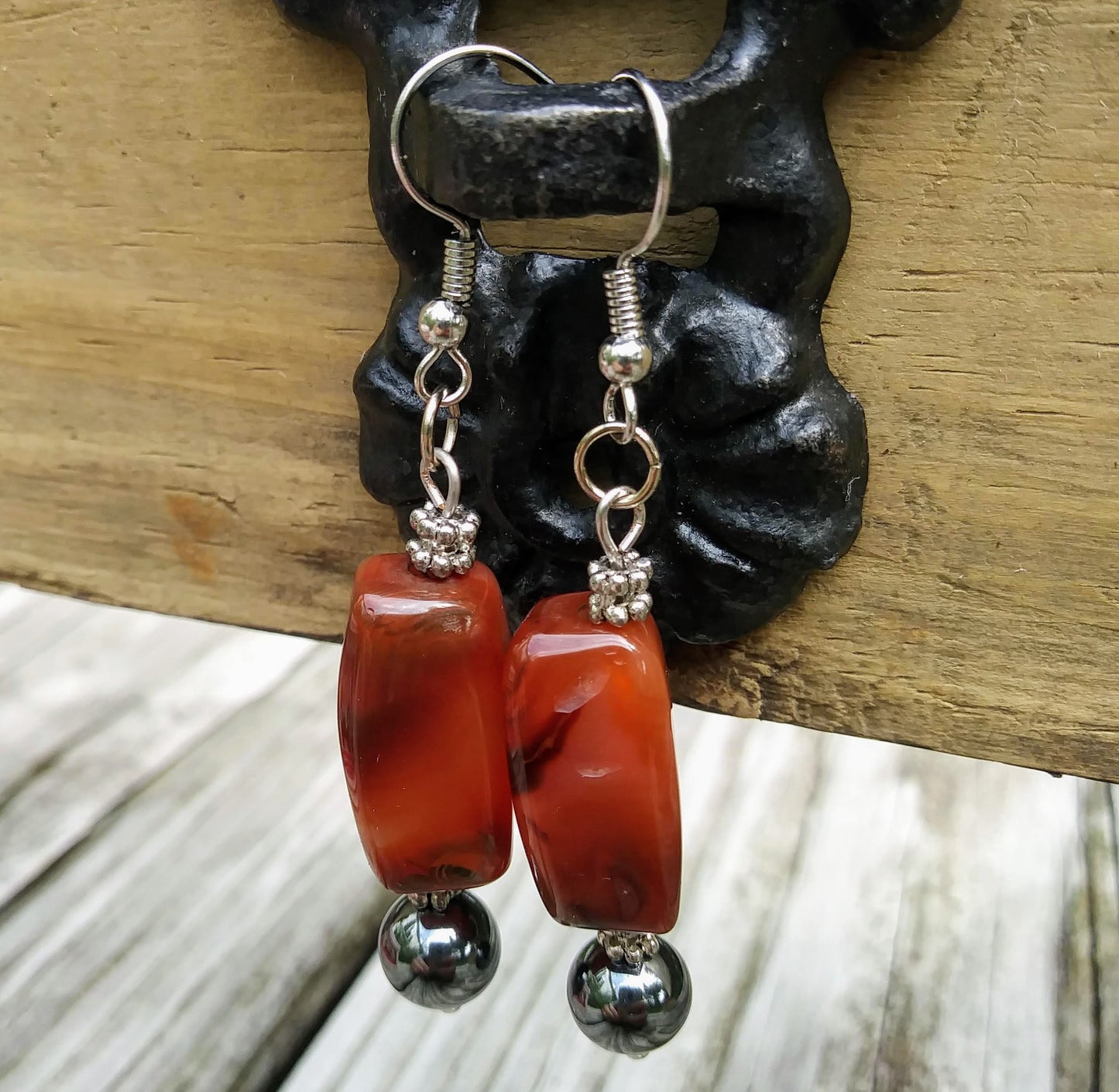 Upcycled Gemstone Burnt Orange Statement Earrings