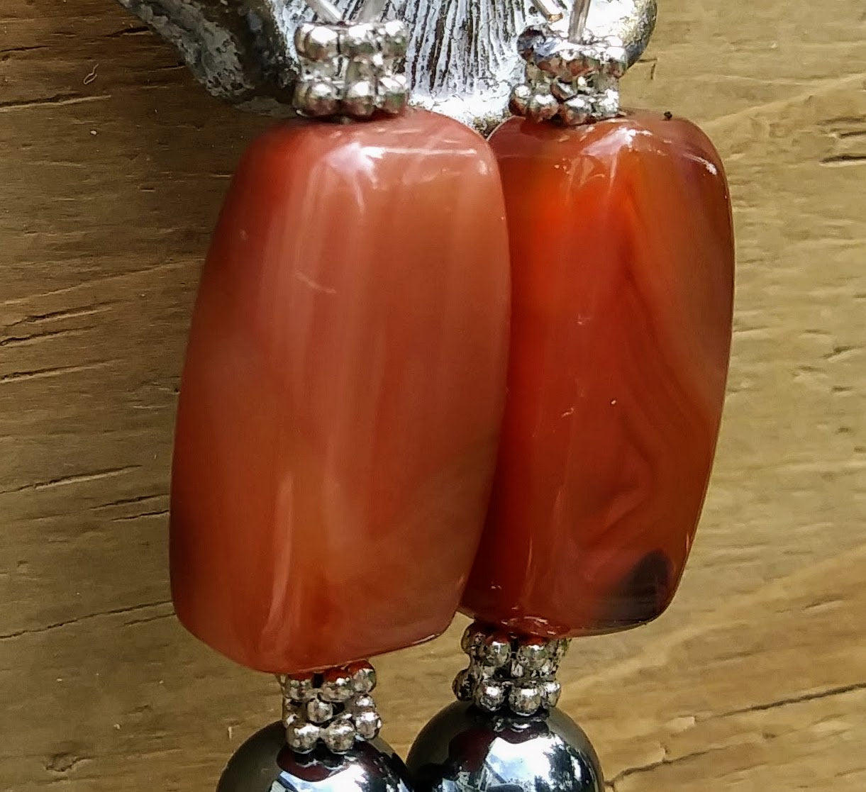 Upcycled Gemstone Burnt Orange Statement Earrings