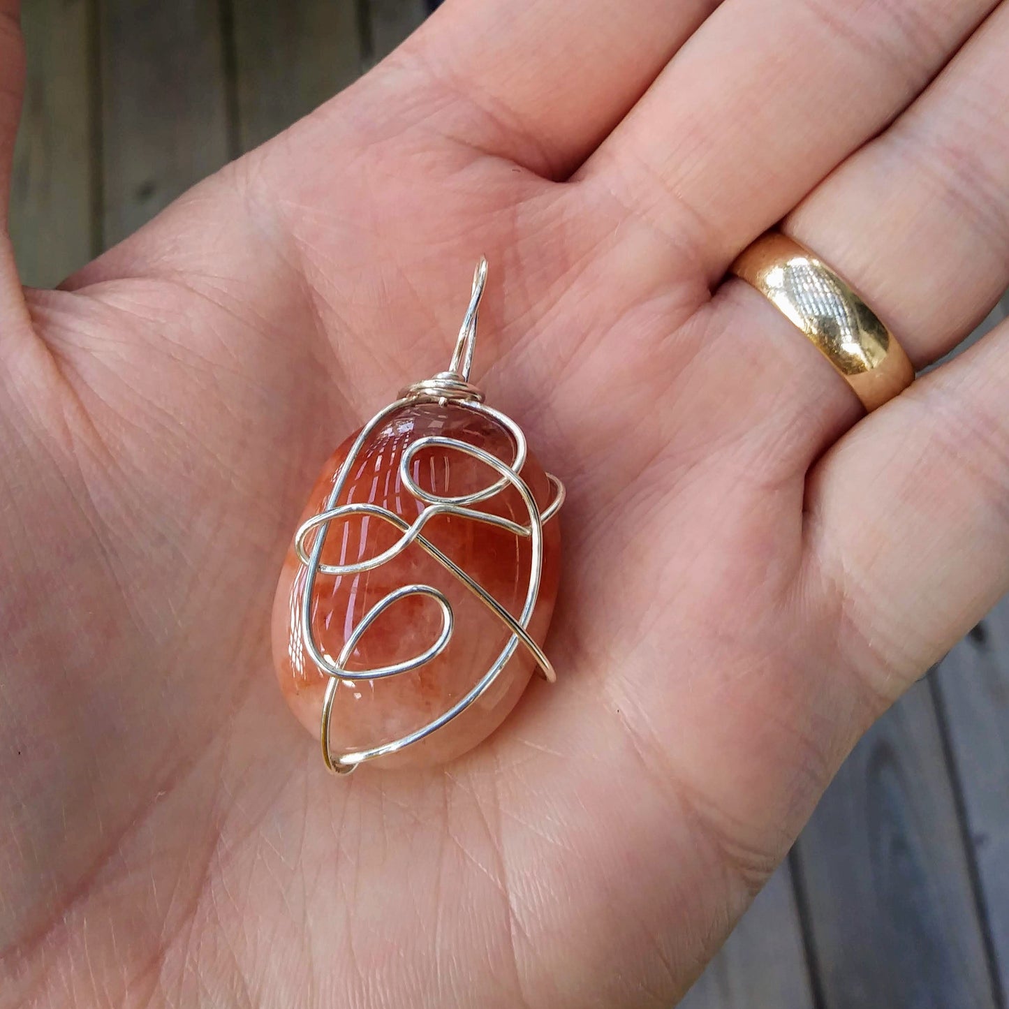 Crazy Wire Wrapped Upcycled Large Pink Gemstone Pendant