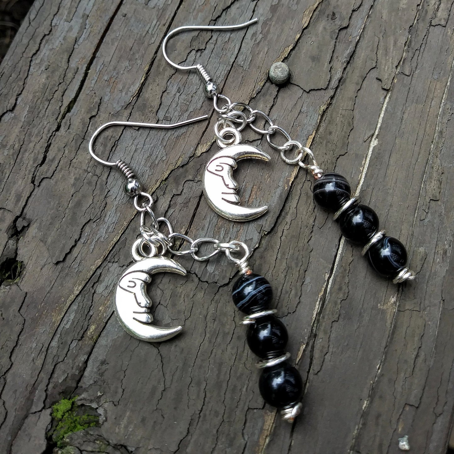 Black & Silver Man in the Moon Celestial Earrings