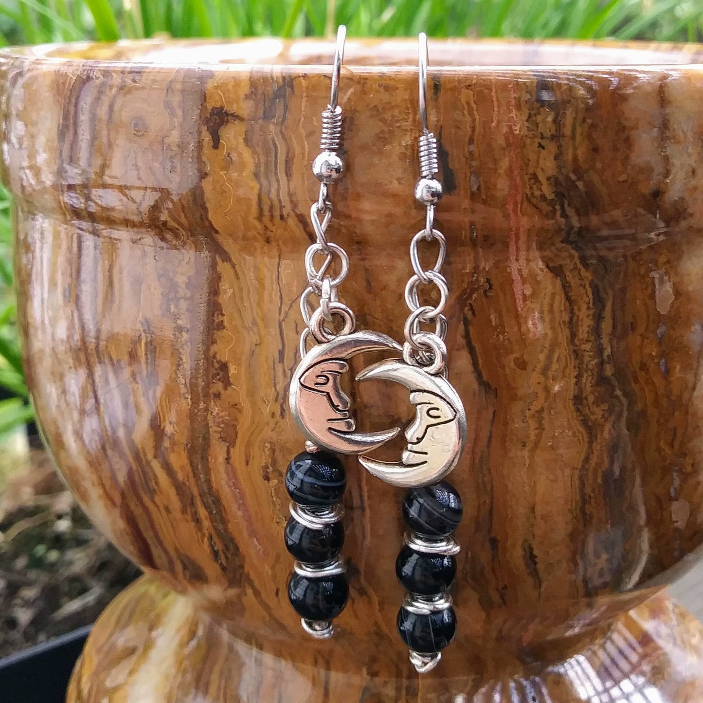 Black & Silver Man in the Moon Celestial Earrings