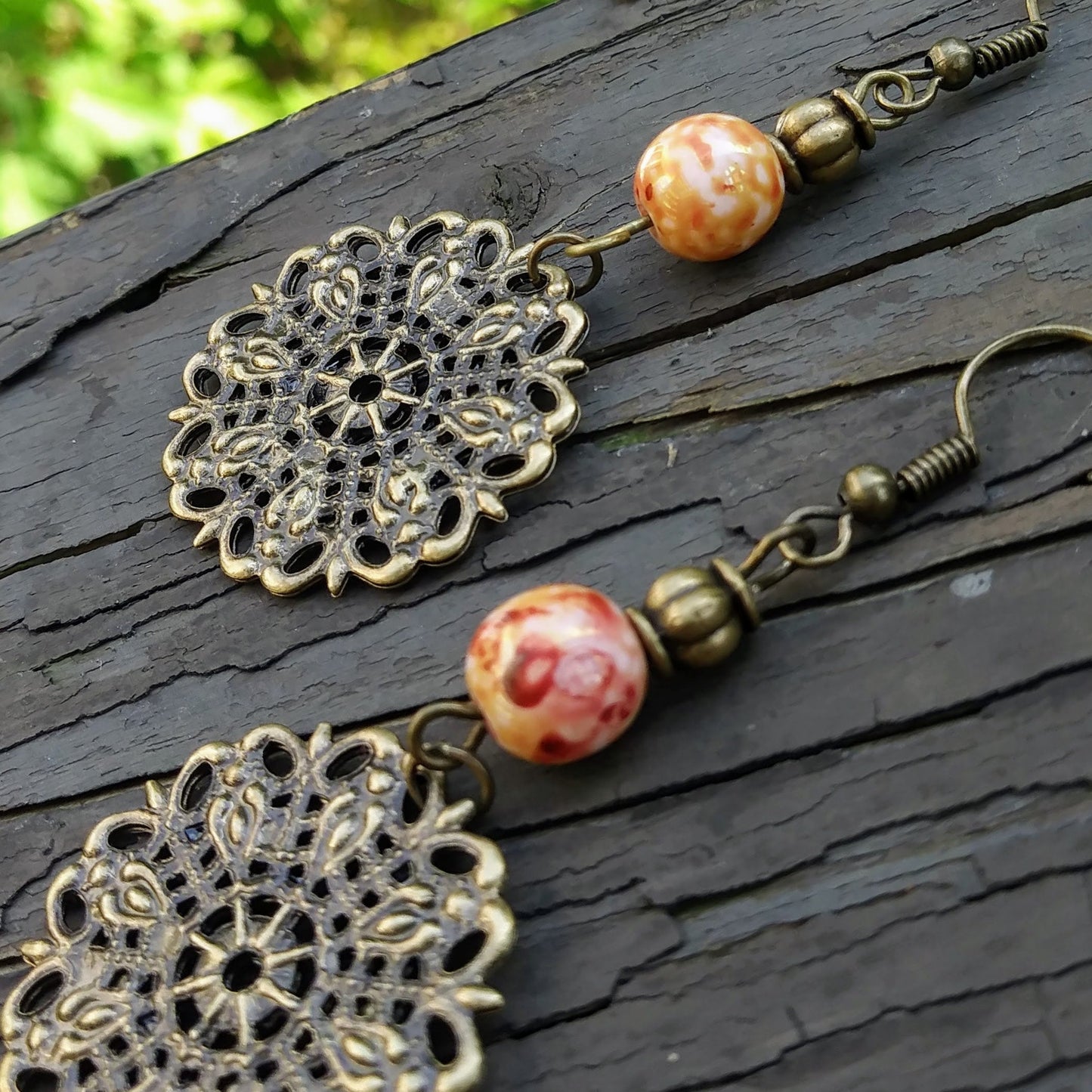 Burnt Orange Spanish Filigree Boho Chic Statement Earrings