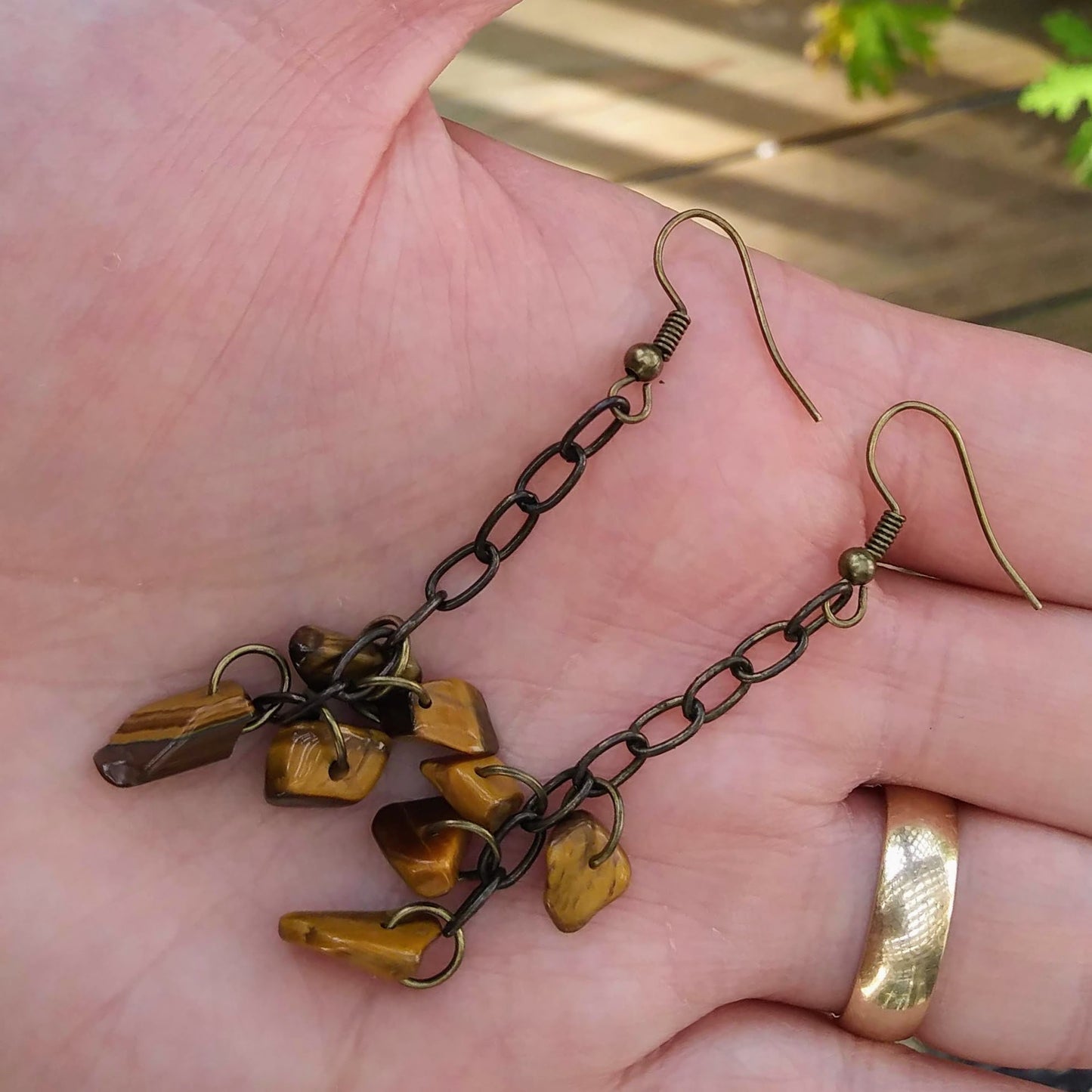 Upcycled Natural Shell & Tigers Eye Purple Assemblage Necklace Set w Earrings