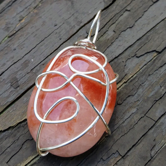 Crazy Wire Wrapped Upcycled Large Pink Gemstone Pendant
