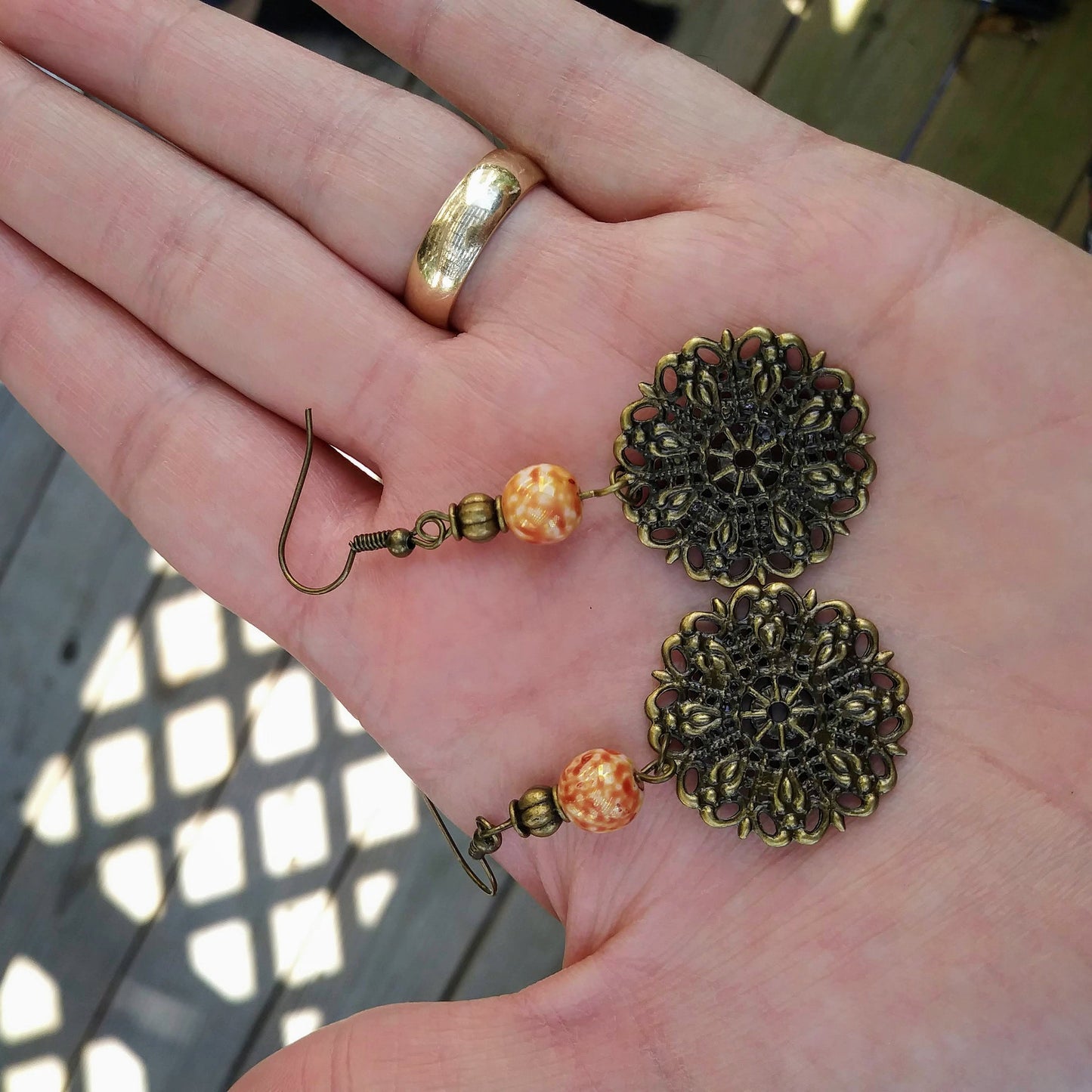 Burnt Orange Spanish Filigree Boho Chic Statement Earrings