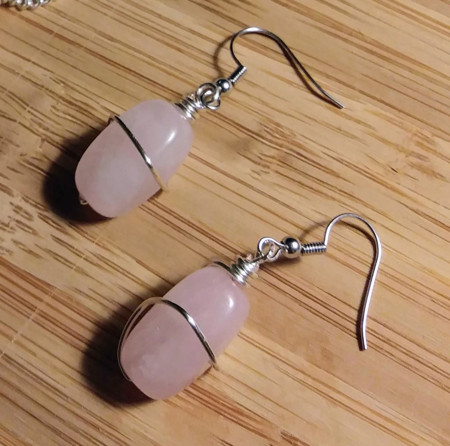 Rose Quartz Silver Wire Wrap Dangle Earrings