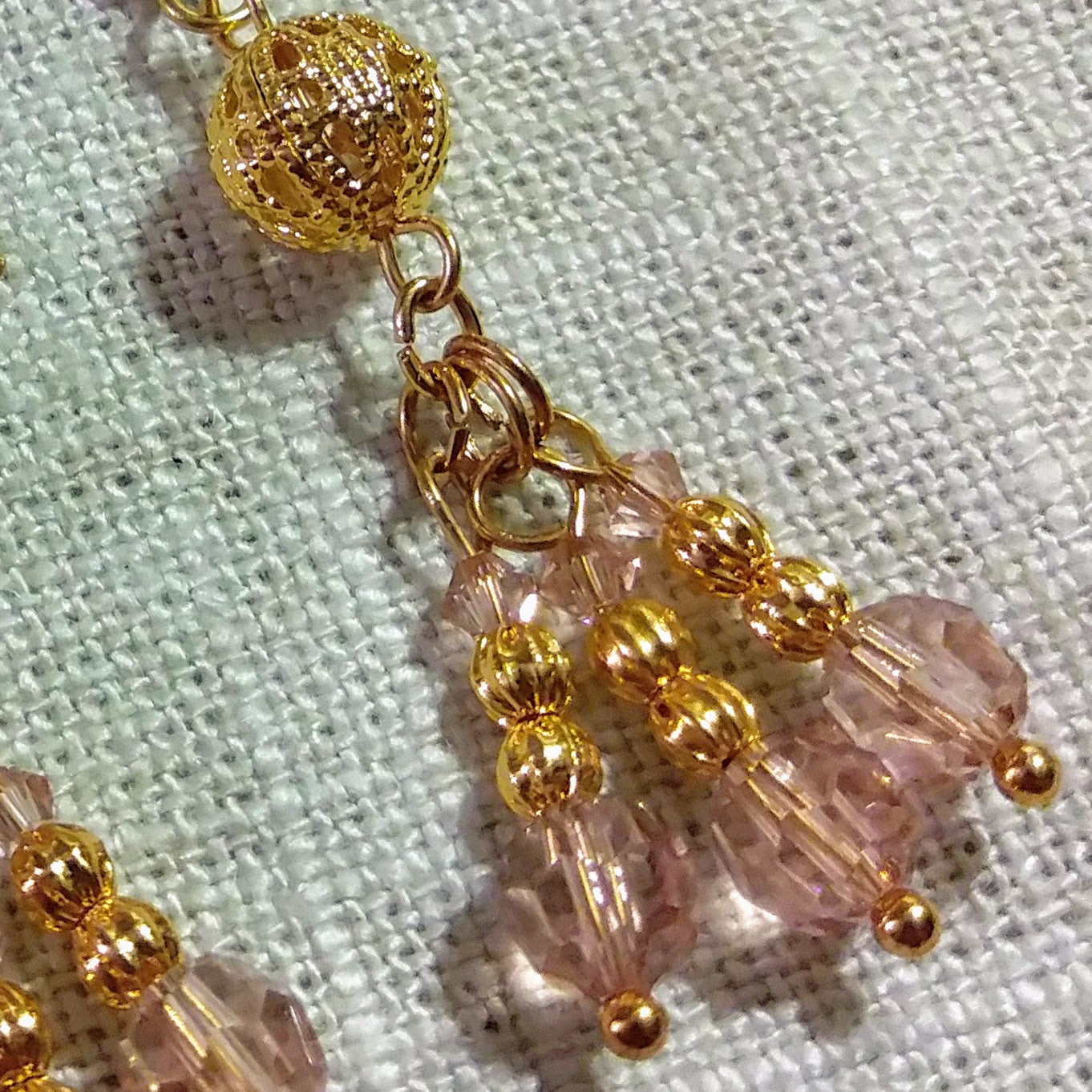 Romantic Light Pink Austrian Crystal Cluster Earrings with Edwardian Gold Filigree