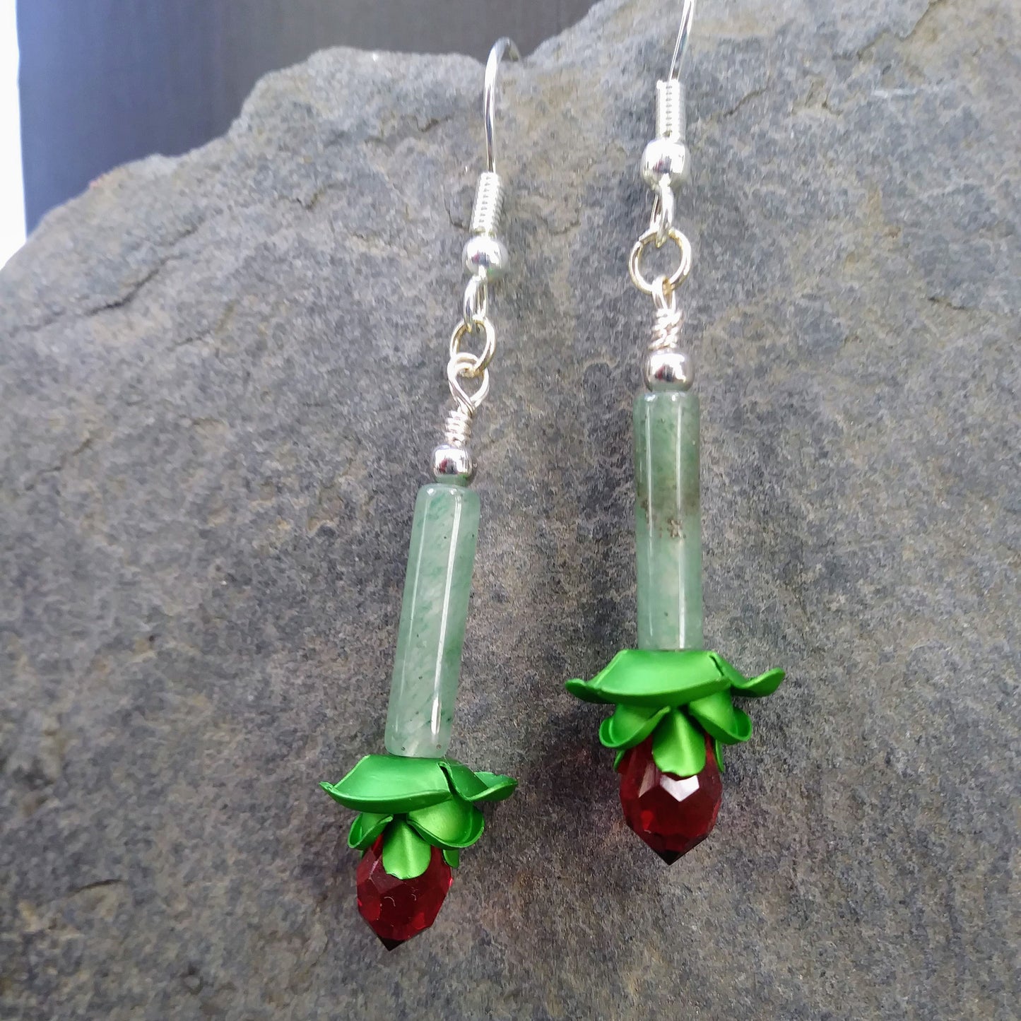 Green Aventurine Rose Bud Assemblage Earrings