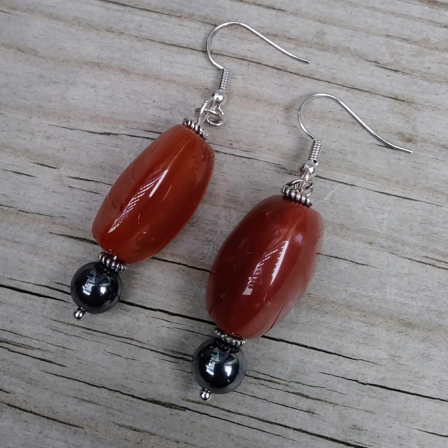 Upcycled Red-Orange Gemstone Statement Earrings
