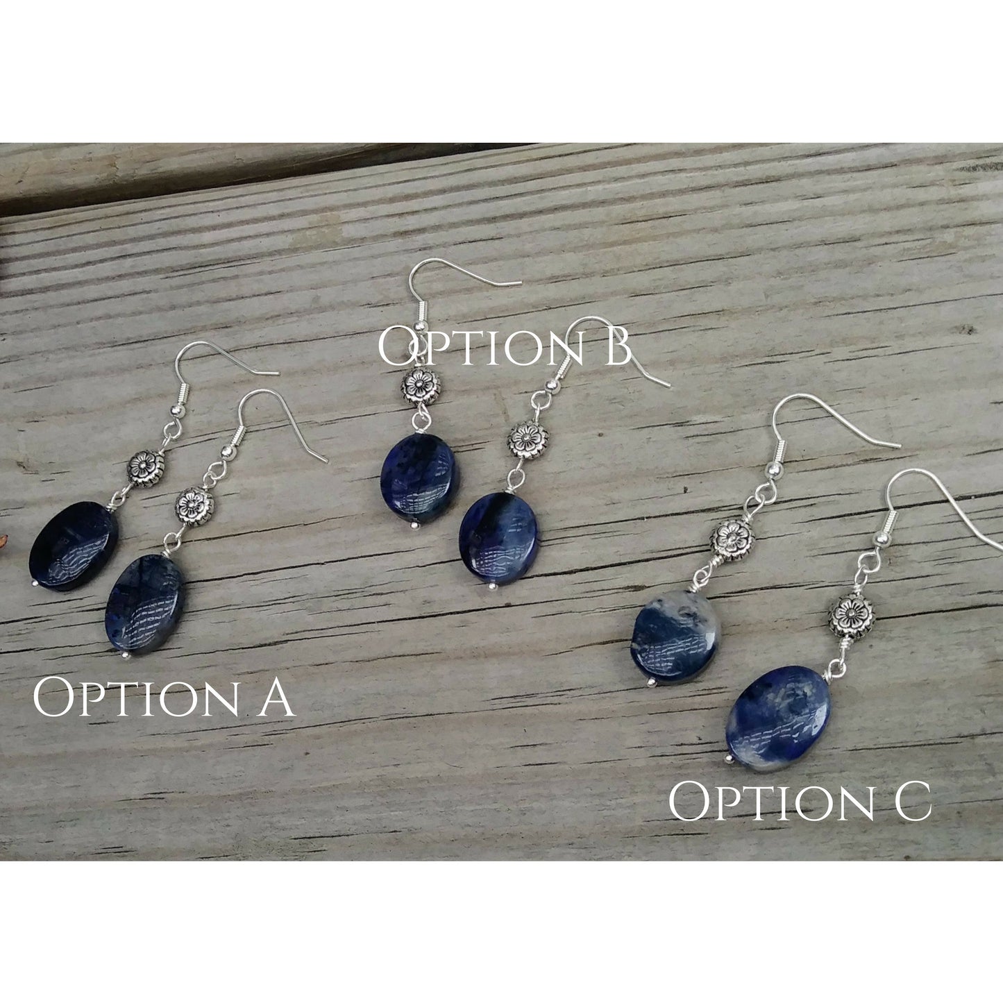 Cobalt Blue Earrings Flower Dumortierite Stone Silver Statement Earrings