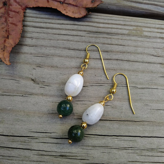 Dark Green Jade & Peruvian Opal Gold Earrings