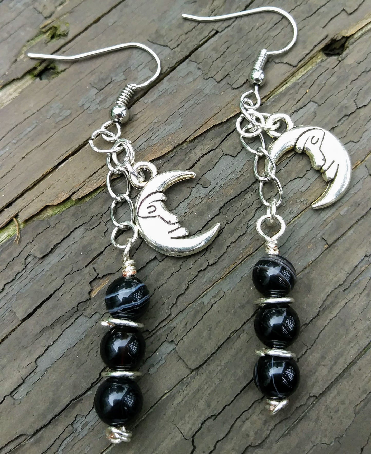 Black & Silver Man in the Moon Celestial Earrings