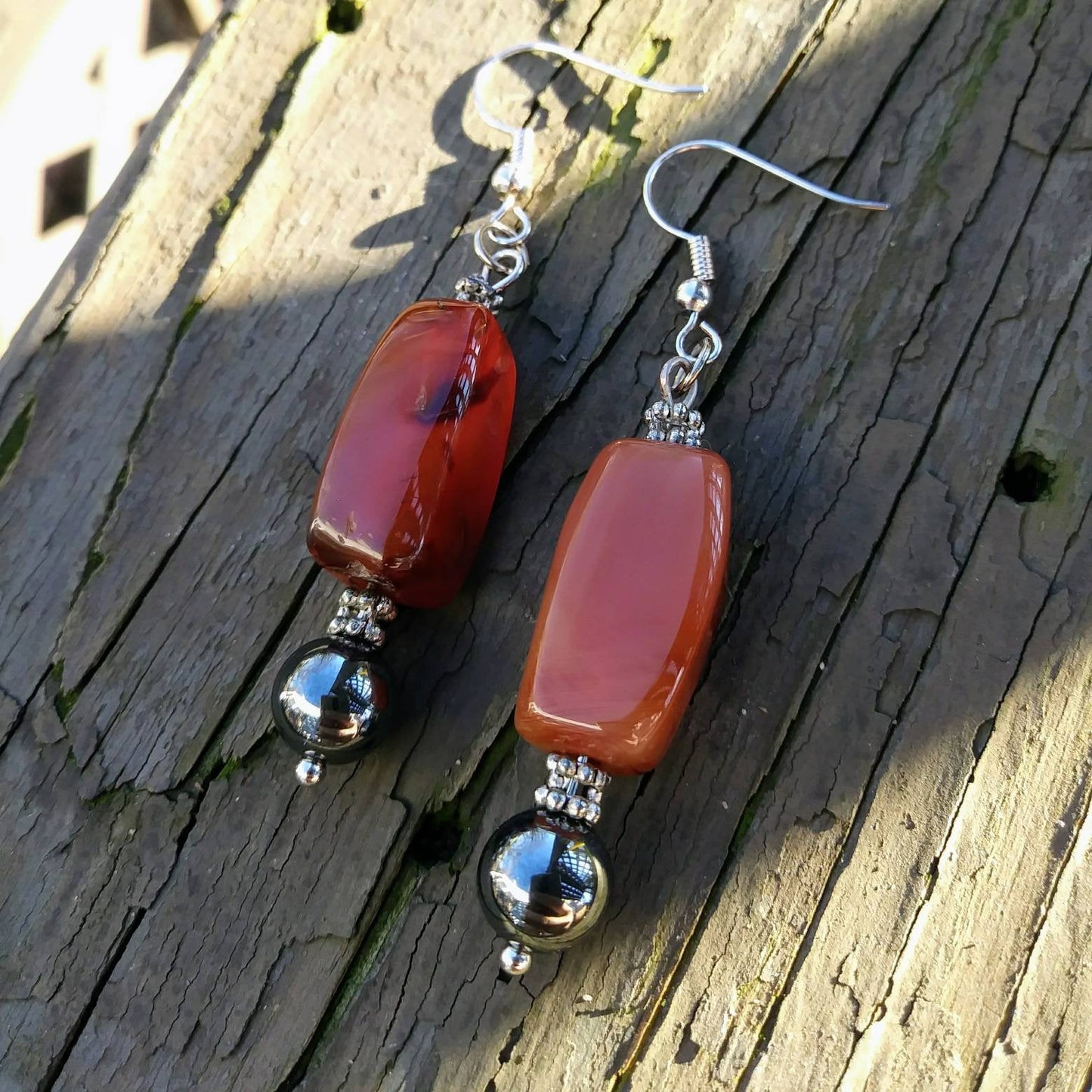 Upcycled Gemstone Burnt Orange Statement Earrings
