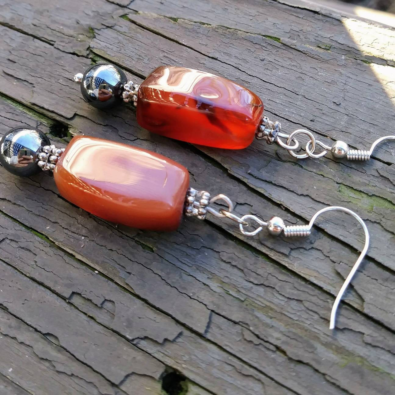 Upcycled Gemstone Burnt Orange Statement Earrings