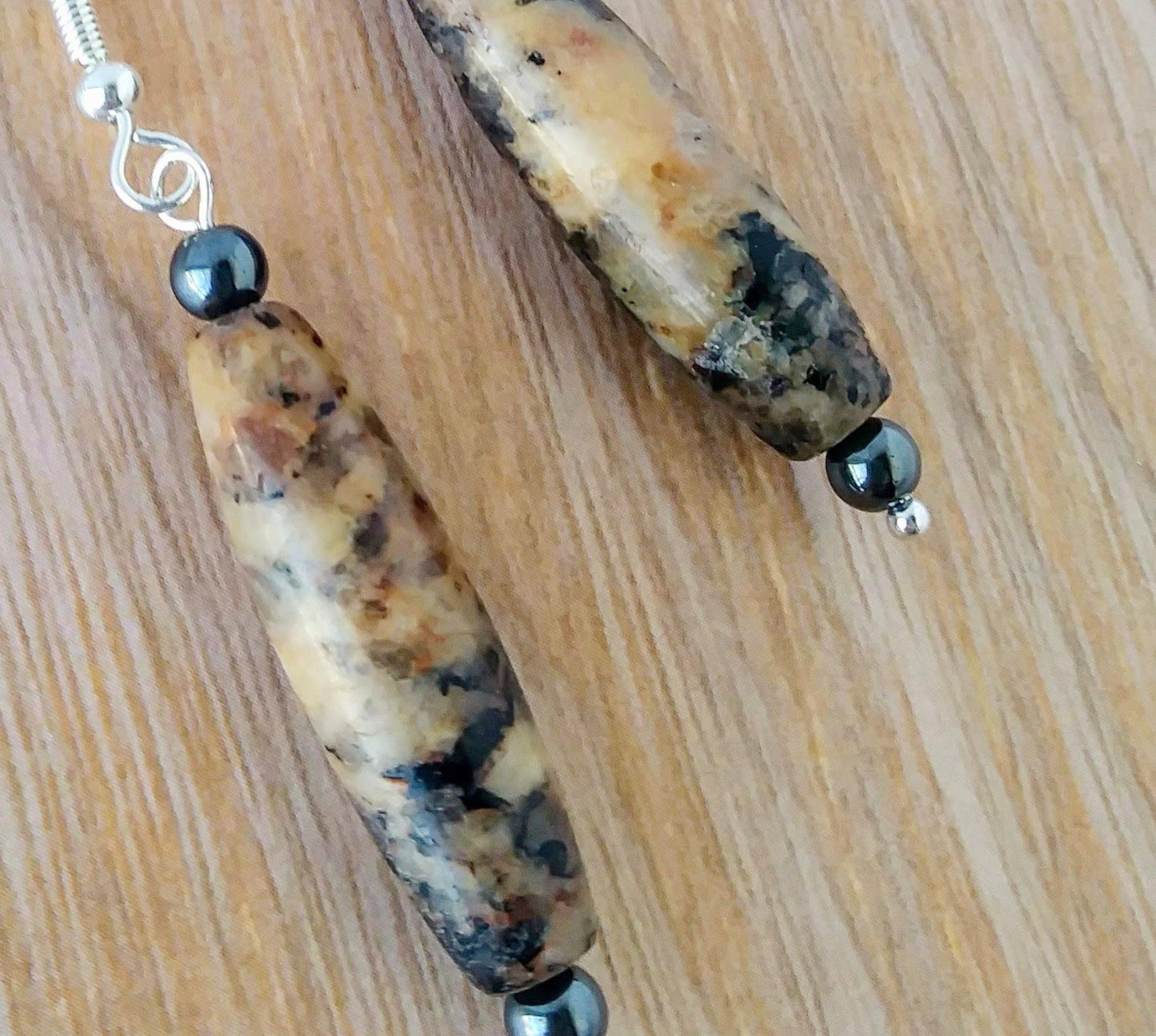 Autumn Spikes Hematite & Brown Stone Dangle Earrings