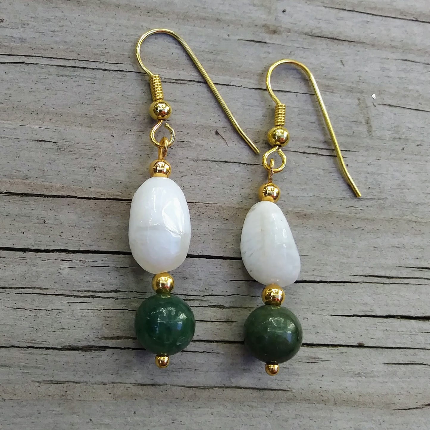 Dark Green Jade & Peruvian Opal Gold Earrings
