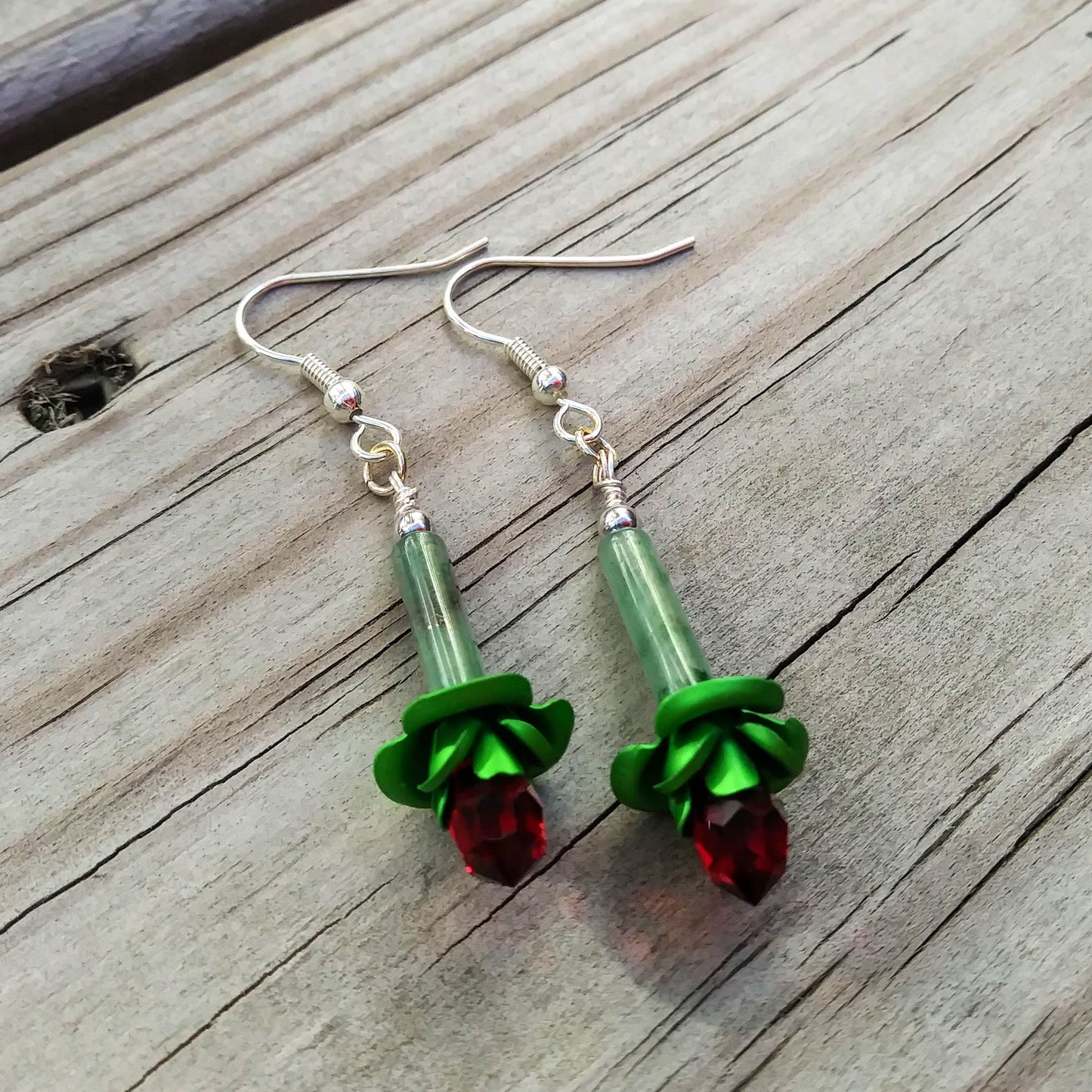 Green Aventurine Rose Bud Assemblage Earrings
