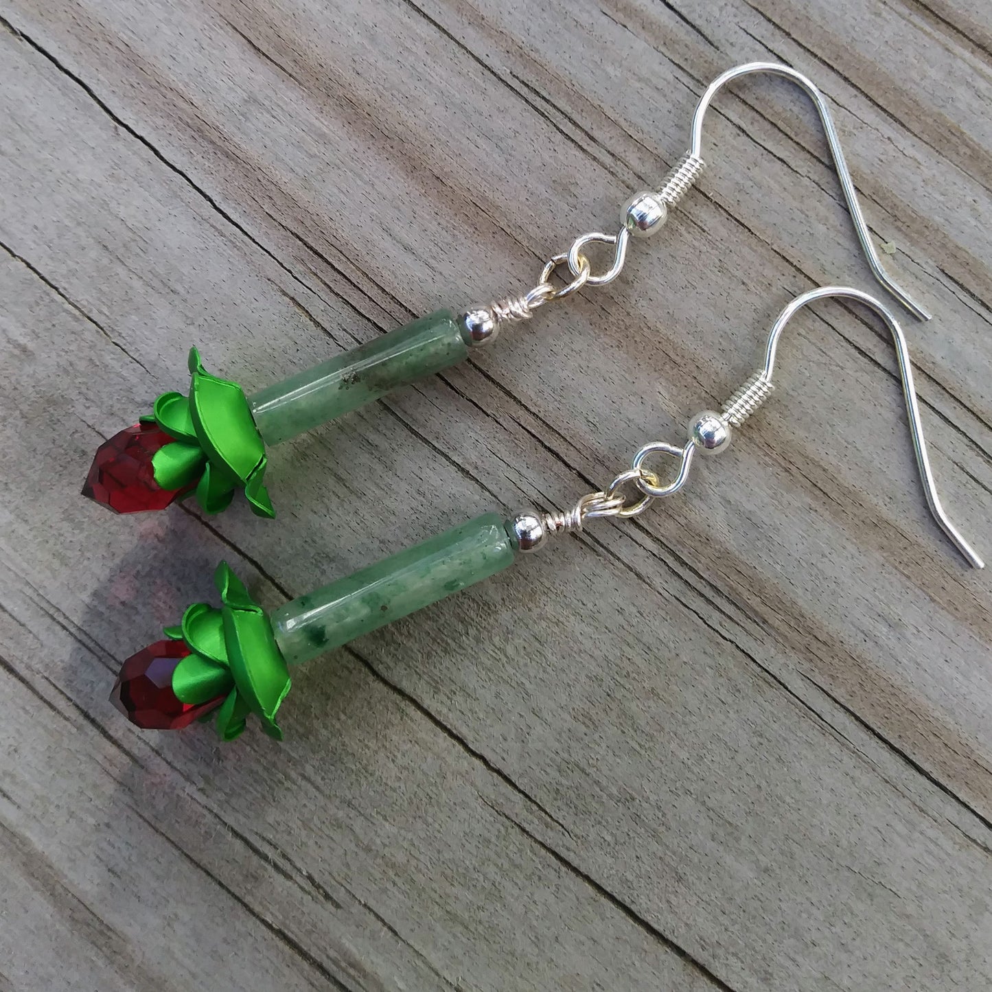 Green Aventurine Rose Bud Assemblage Earrings