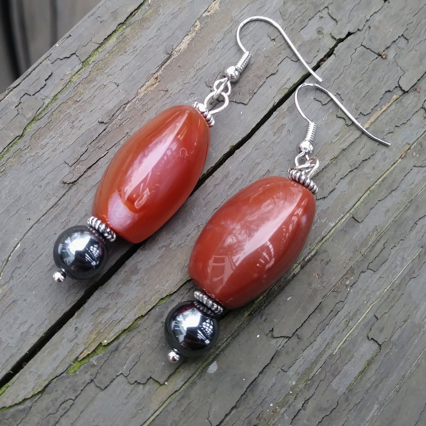 Upcycled Red-Orange Gemstone Statement Earrings