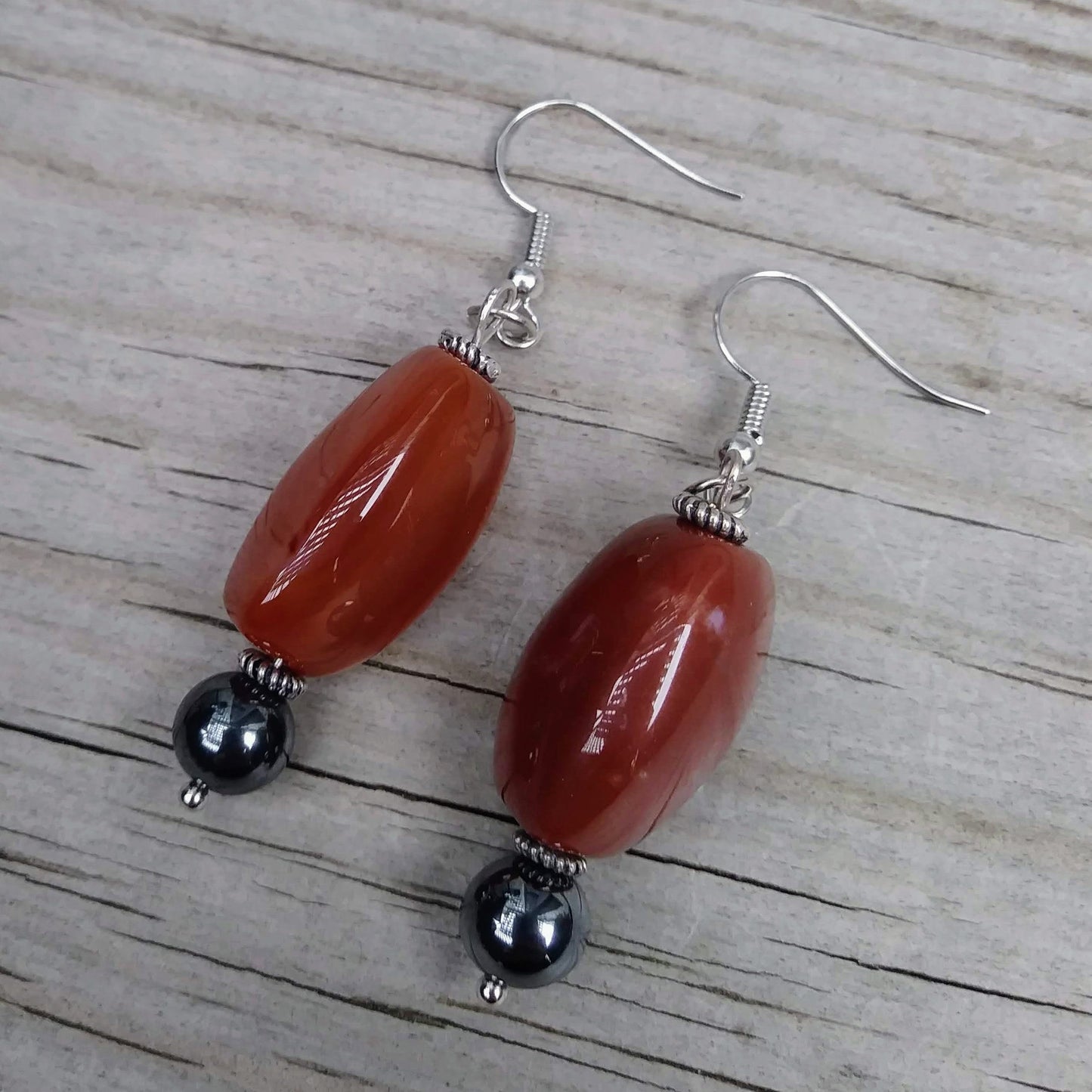 Upcycled Red-Orange Gemstone Statement Earrings