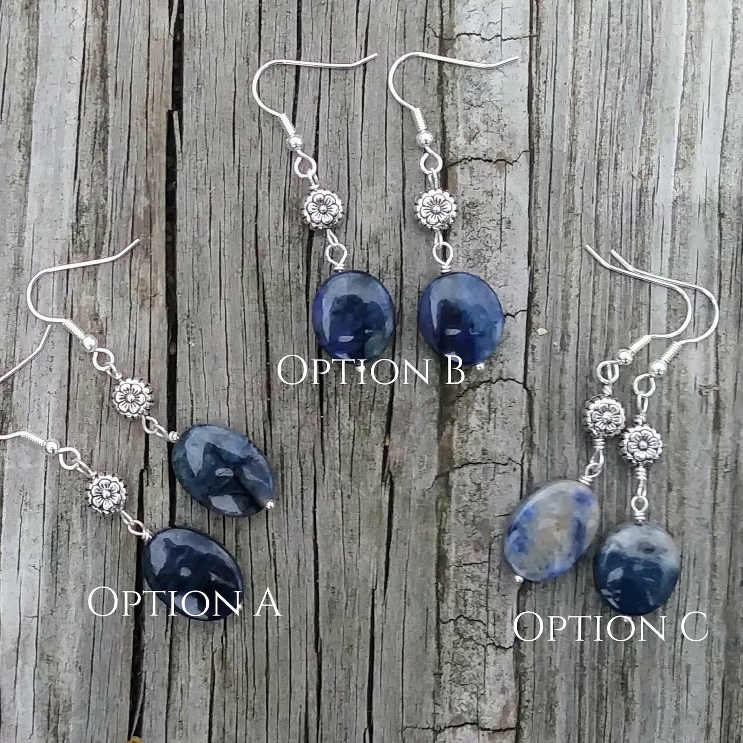 Cobalt Blue Earrings Flower Dumortierite Stone Silver Statement Earrings