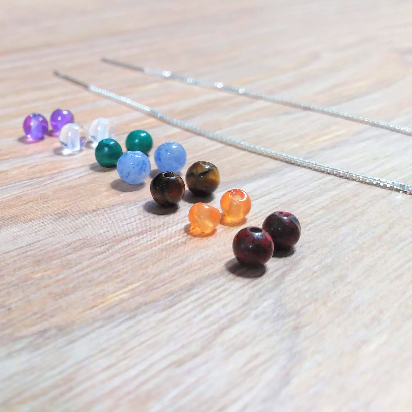 Lotus Charm Threader Earrings with Chakra Gemstone Set - 4 inch 0.925 Sterling Silver Threads