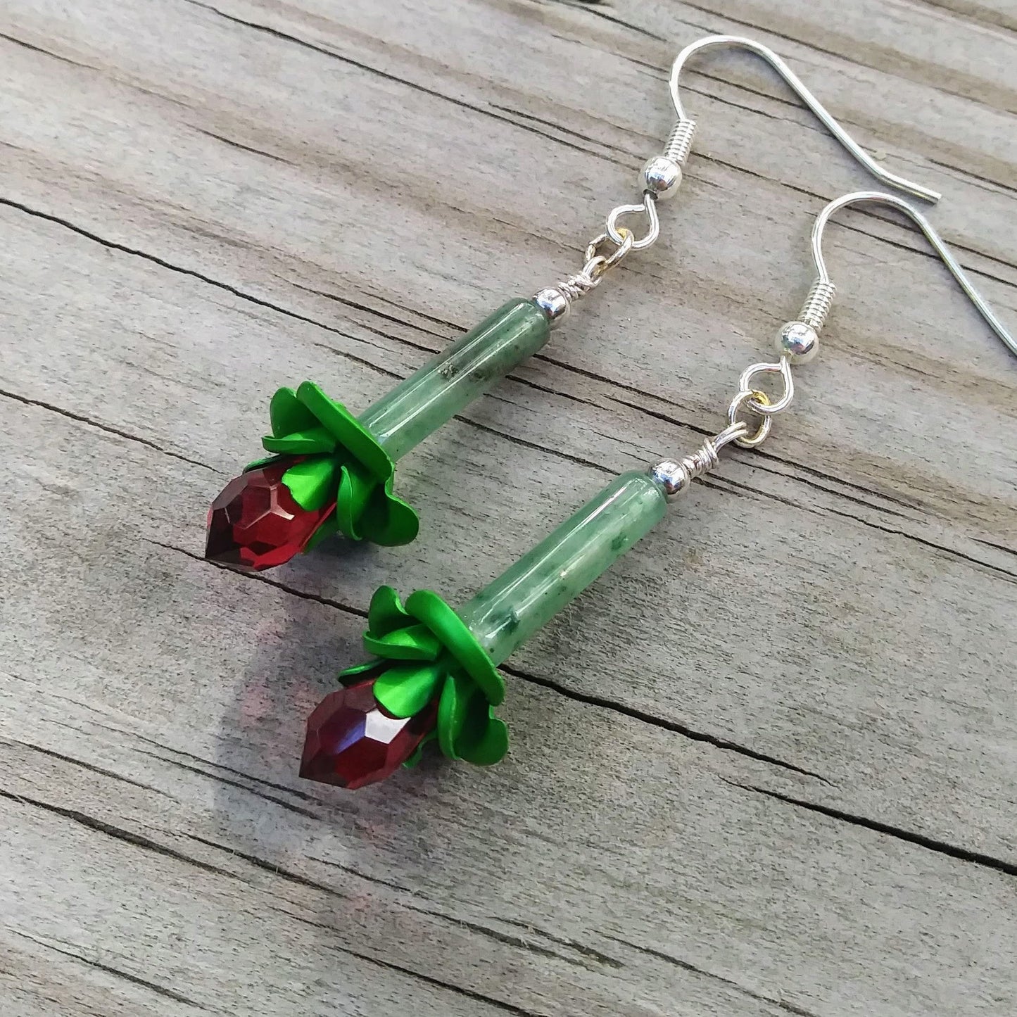 Green Aventurine Rose Bud Assemblage Earrings