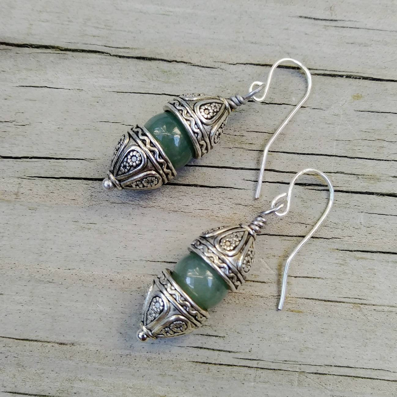 Medieval Gothic Cathedrals Green Aventurine Dangle Earrings