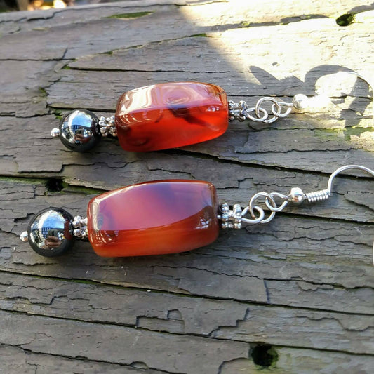 Upcycled Gemstone Burnt Orange Statement Earrings