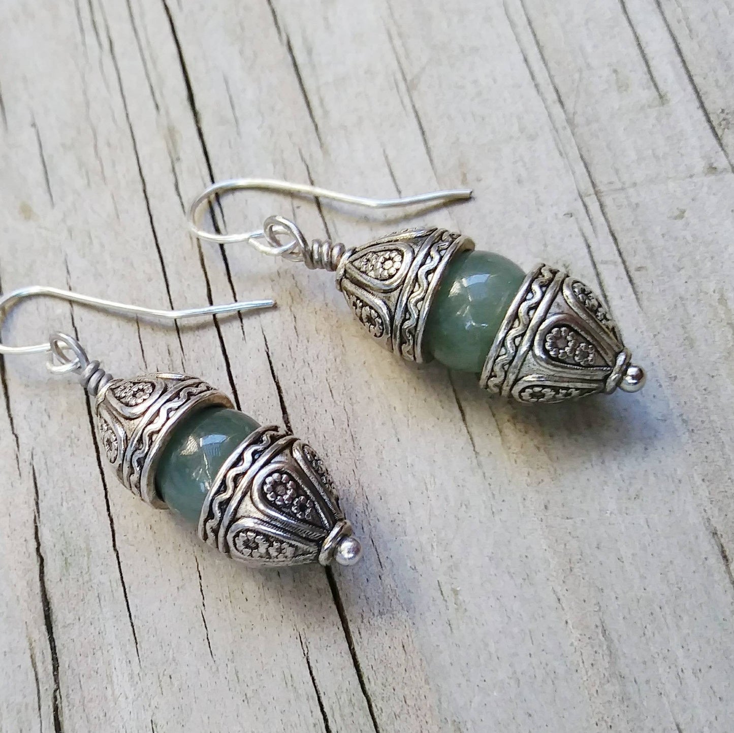 Medieval Gothic Cathedrals Green Aventurine Dangle Earrings