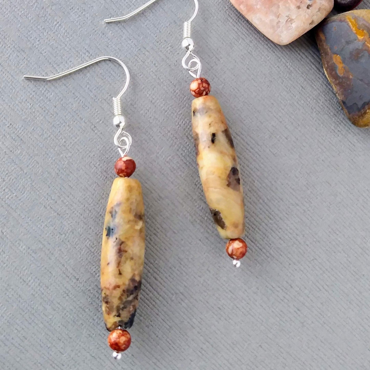 Autumn Spikes Burnt Orange & Brown Stone Dangle Earrings