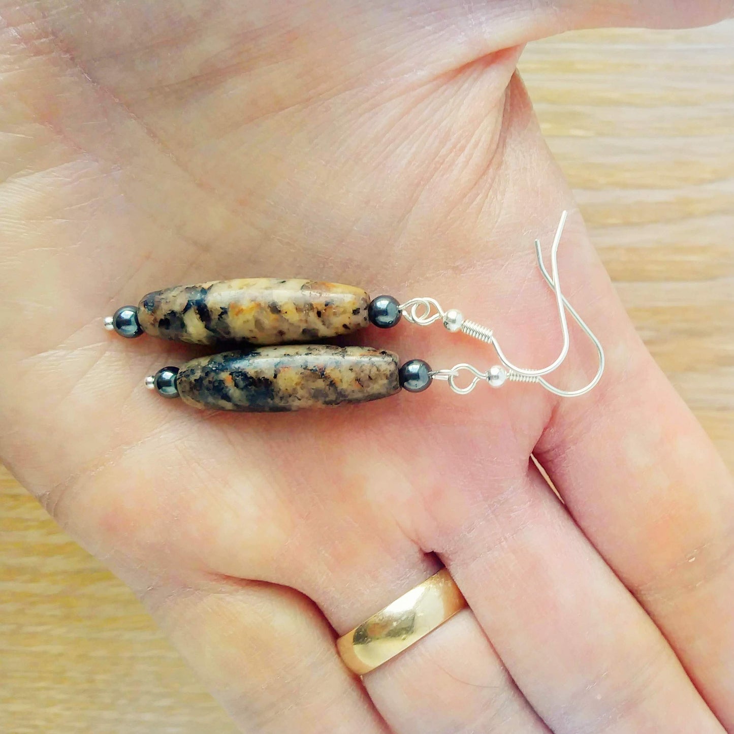 Autumn Spikes Hematite & Brown Stone Dangle Earrings