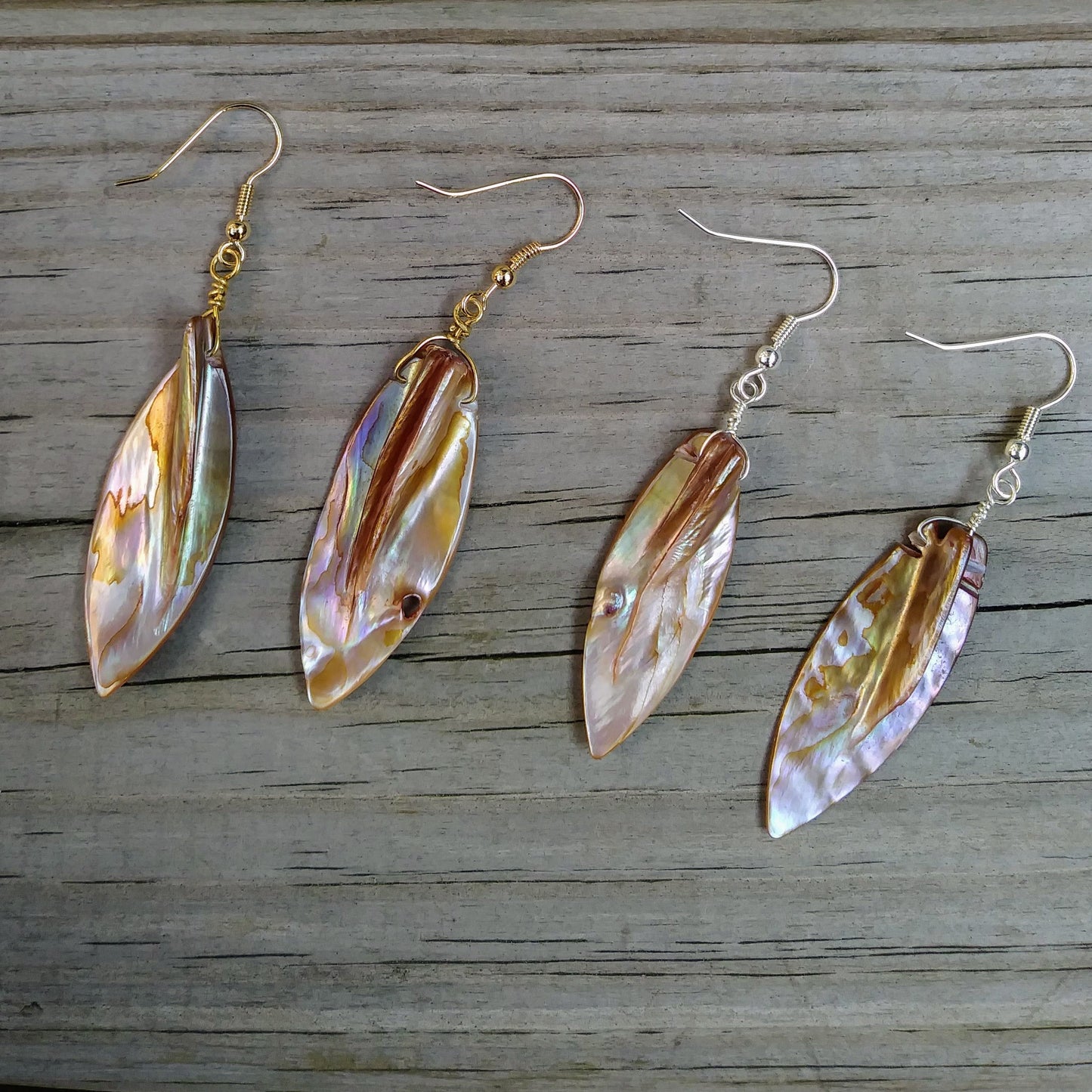 Upcycled Long Shell Dangle Earrings on Silver