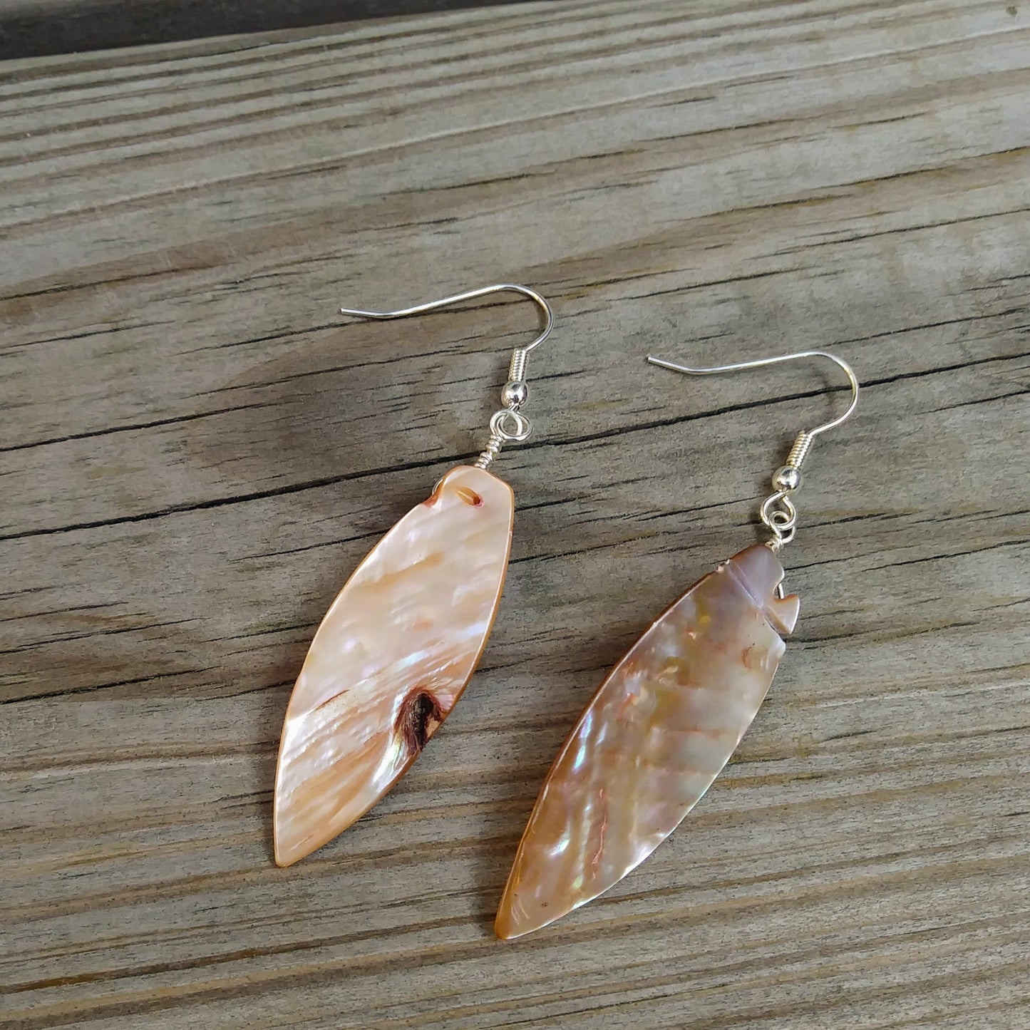 Upcycled Long Shell Dangle Earrings on Silver
