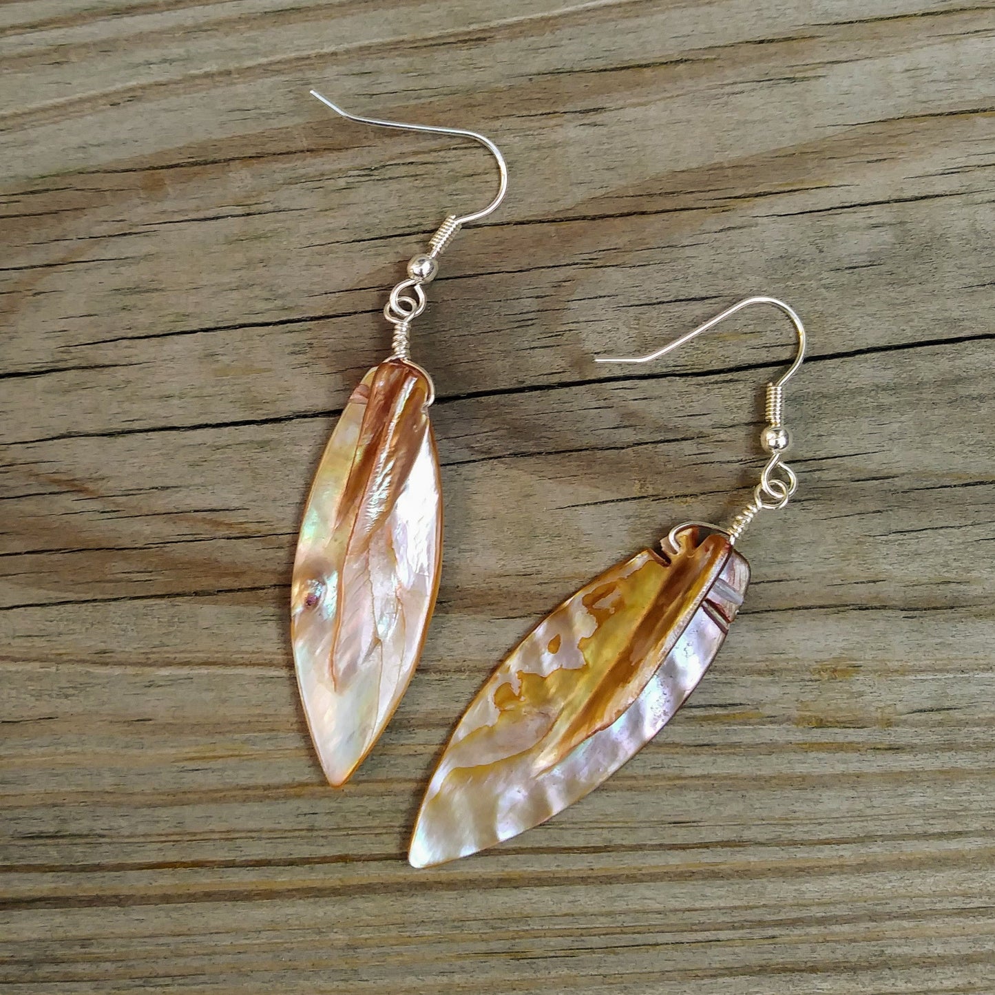 Upcycled Long Shell Dangle Earrings on Silver