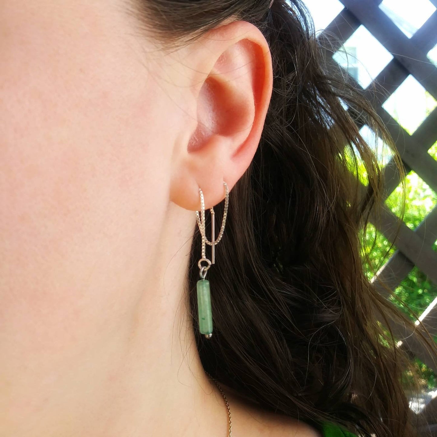 Green Aventurine Threader Earrings  - 4 inch 0.925 Sterling Silver Threads