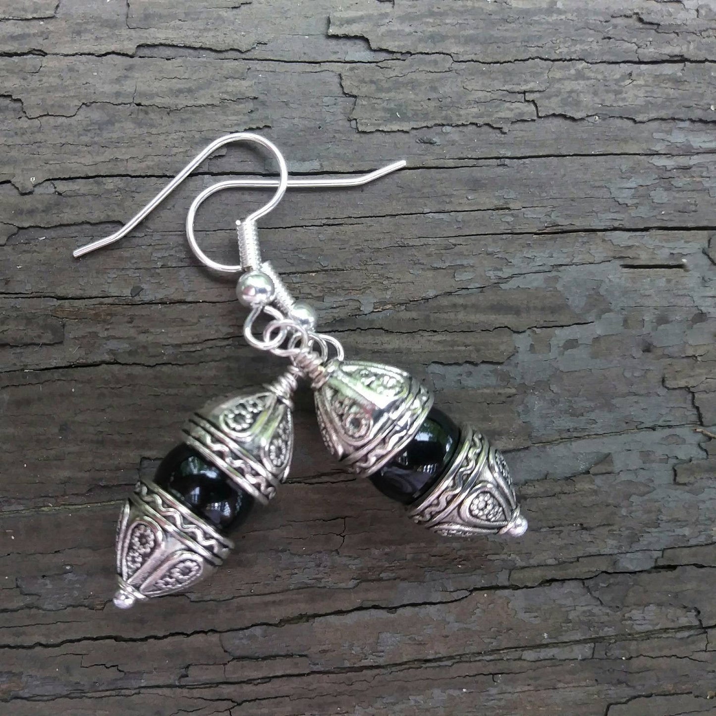 Medieval Gothic Cathedrals Black Onyx Dangle Earrings