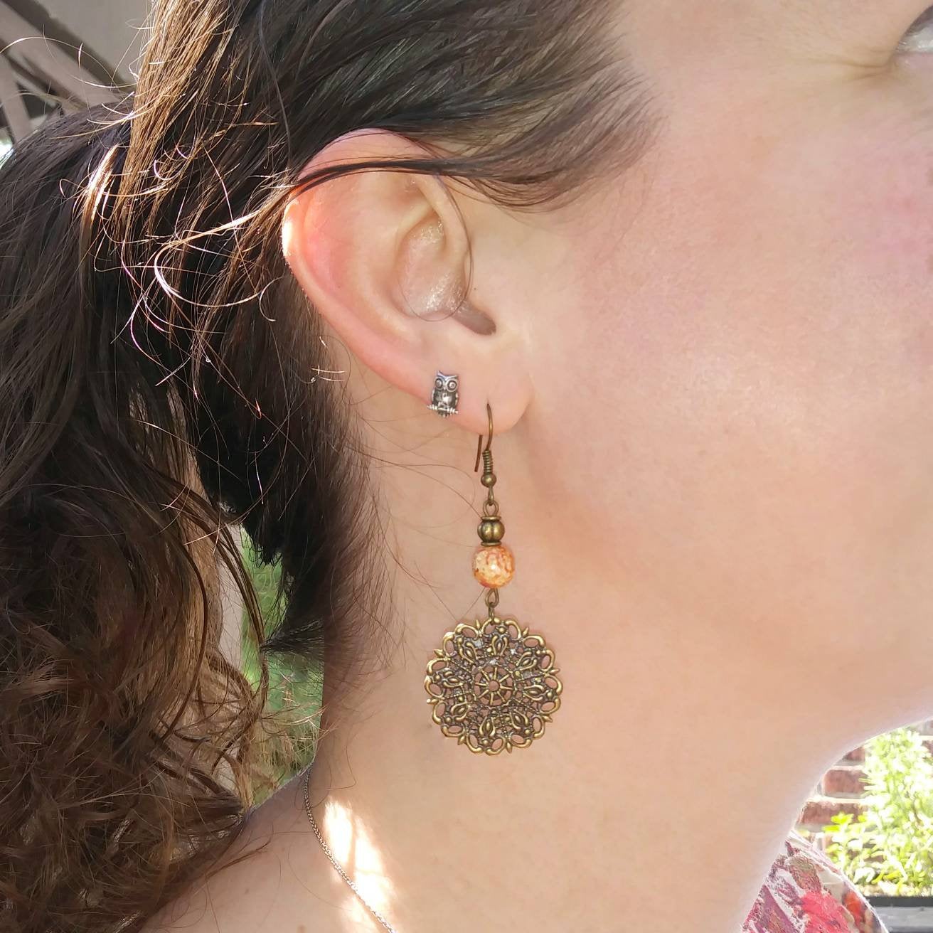 Burnt Orange Spanish Filigree Boho Chic Statement Earrings